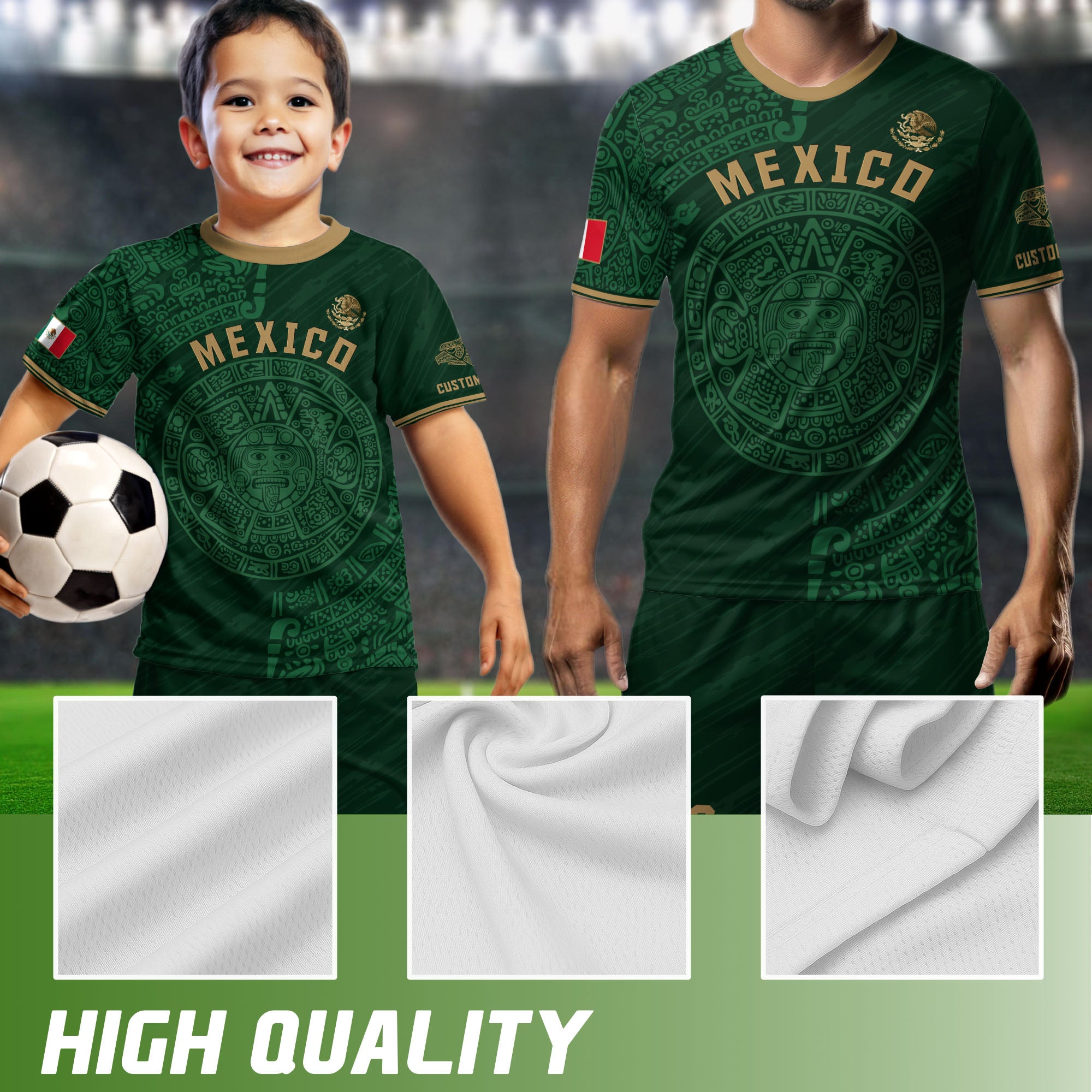Mexico Custom Soccer Jersey – Aztec Calendar Green Edition