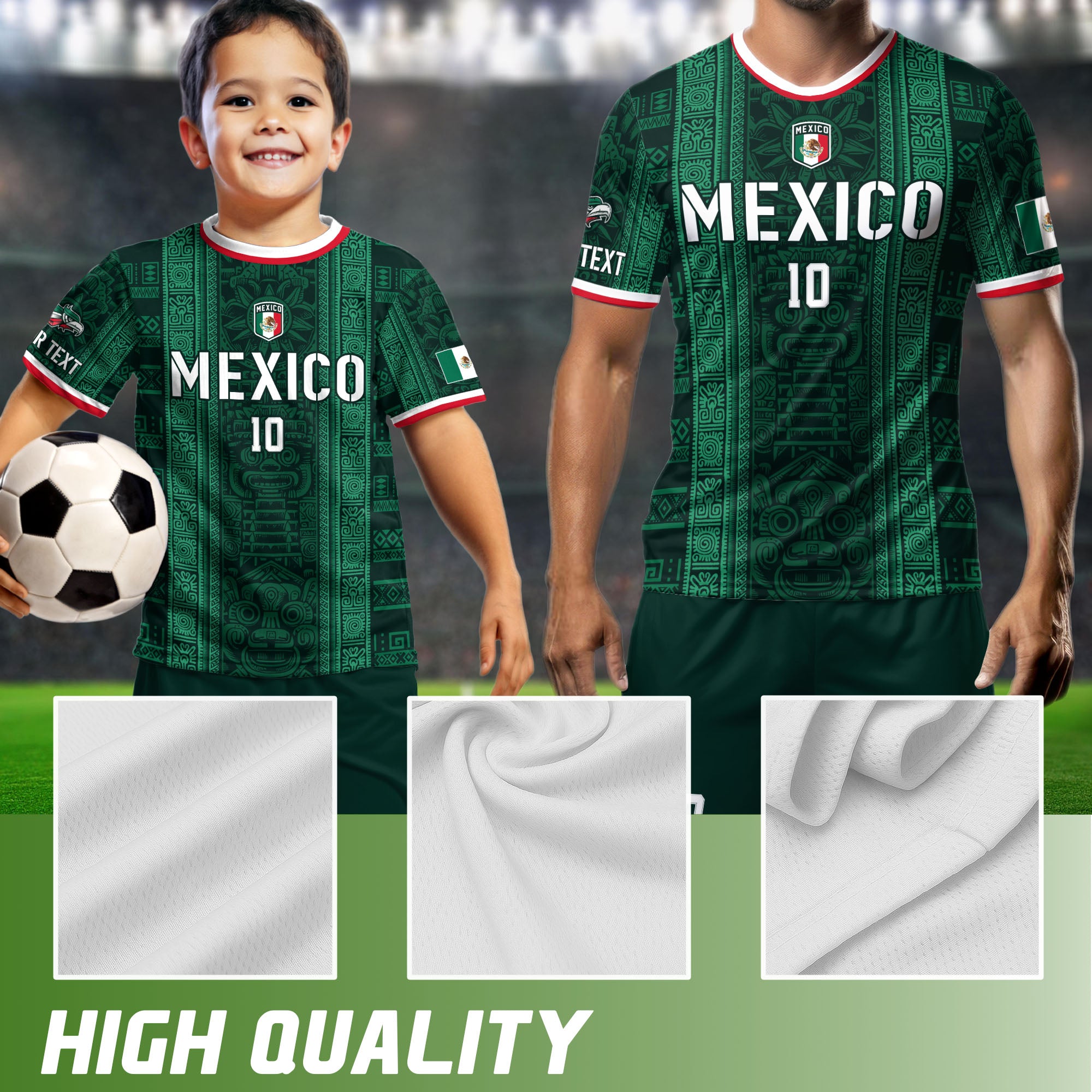 Custom Soccer Jersey Mexico Green Aztec Tribal Pattern Design