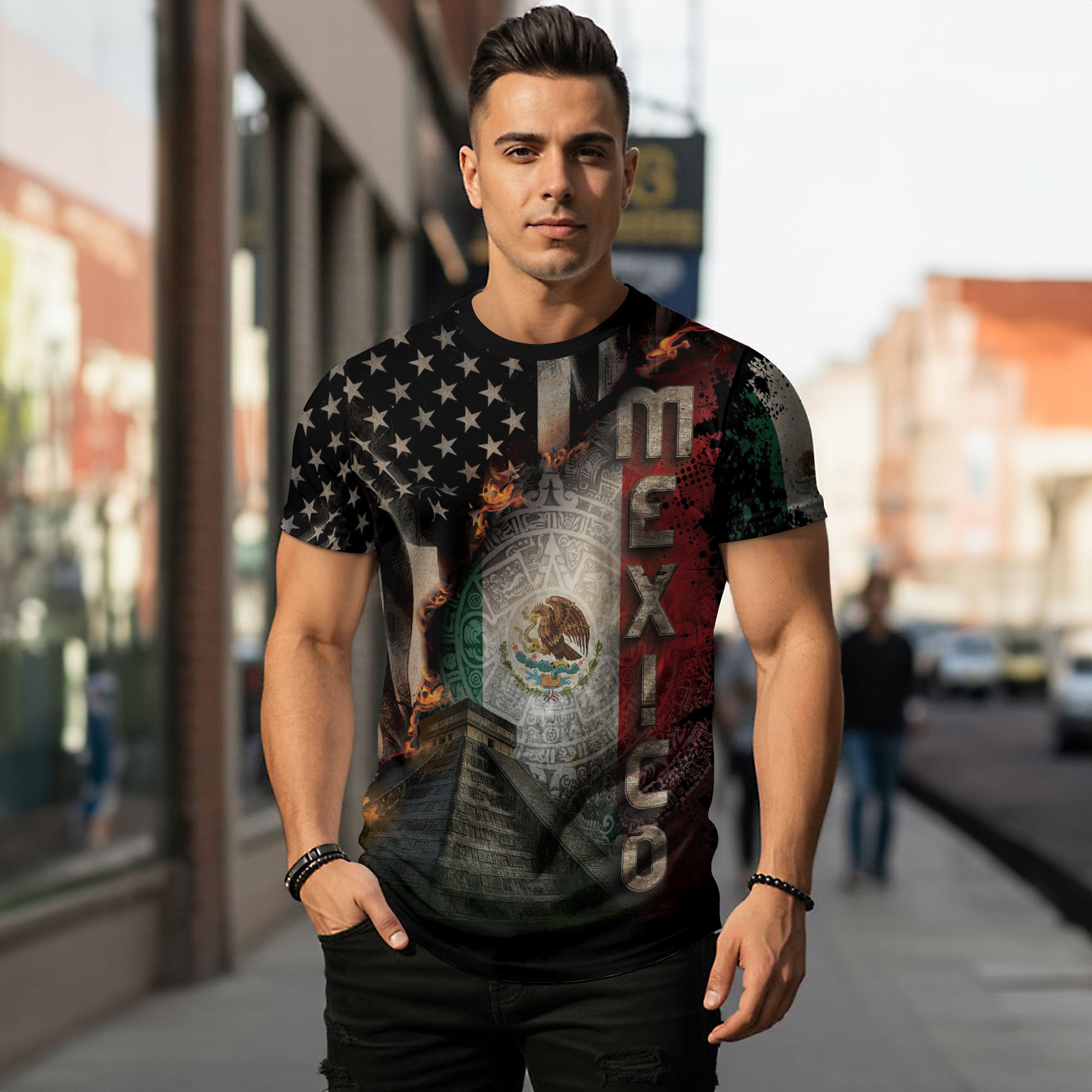 Mexico USA Flag Pyramid Heritage Pride Warrior Spirit Shirt
