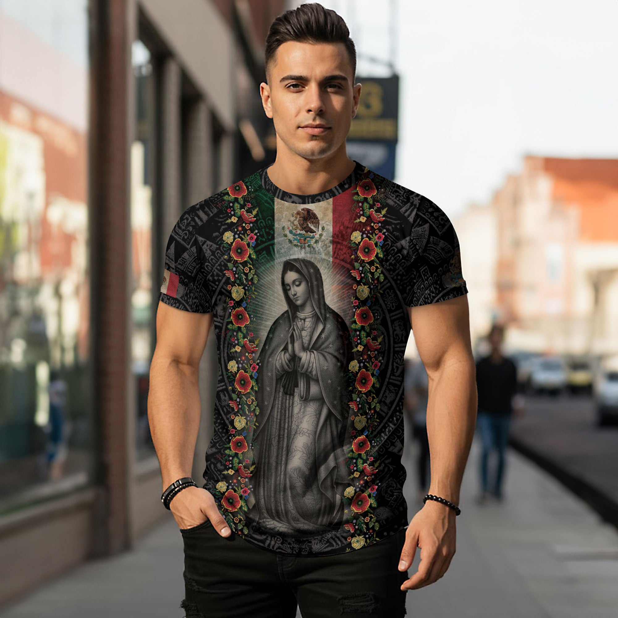 Mexico Flag Guadalupe Aztec Floral Heritage Legacy Pride Shirt