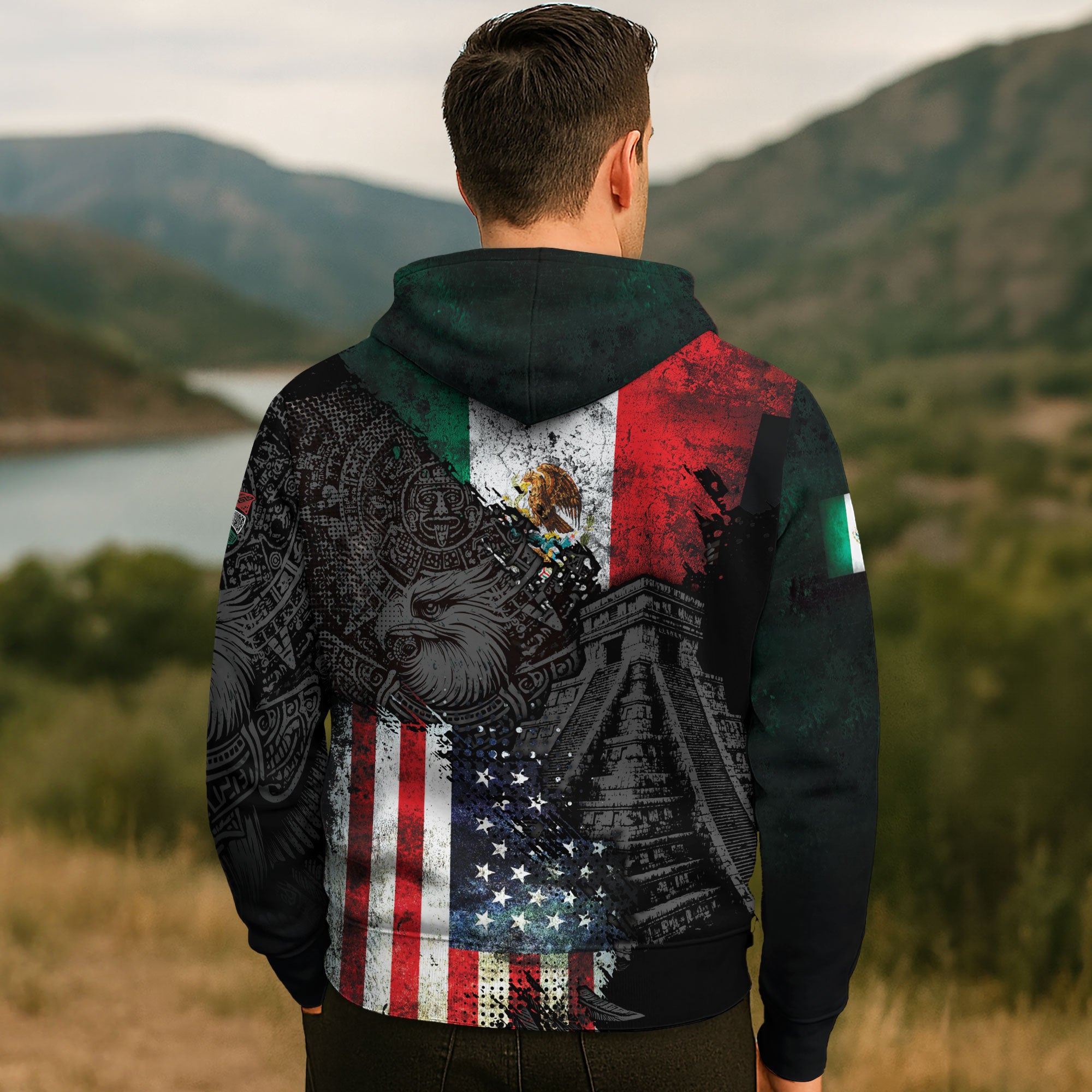 Mexico USA Flag Eagle Aztec Heritage Pride Unity Legacy Hoodie