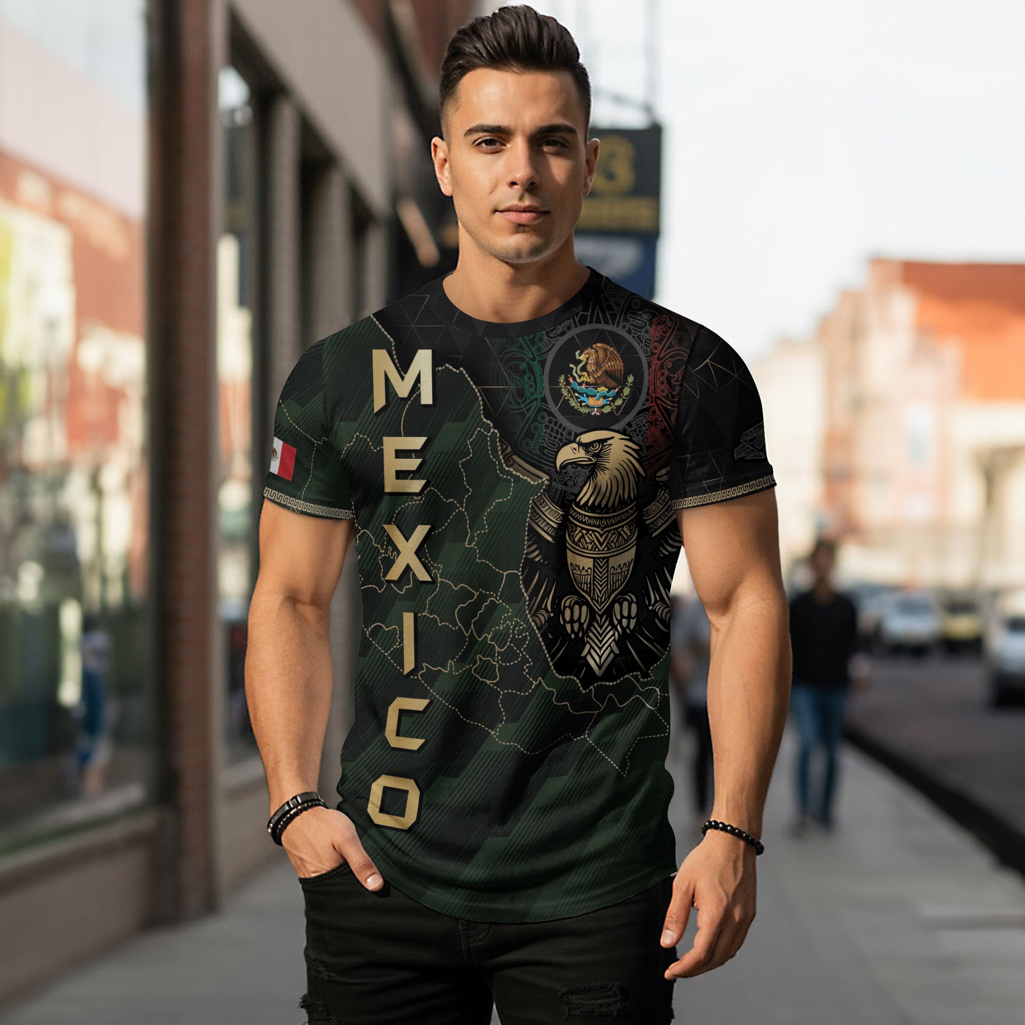 Mexico Black Gold Eagle Aztec Map Heritage Pride Warrior Shirt