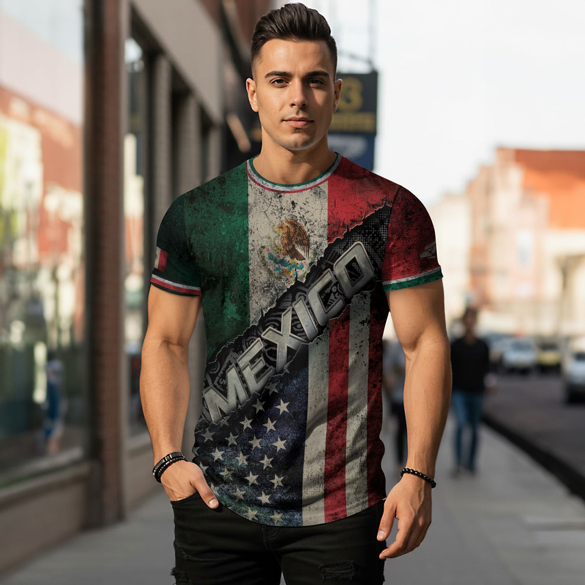 Mexico USA Flag Eagle Aztec Pyramid Vintage Heritage Unity Pride Shirt