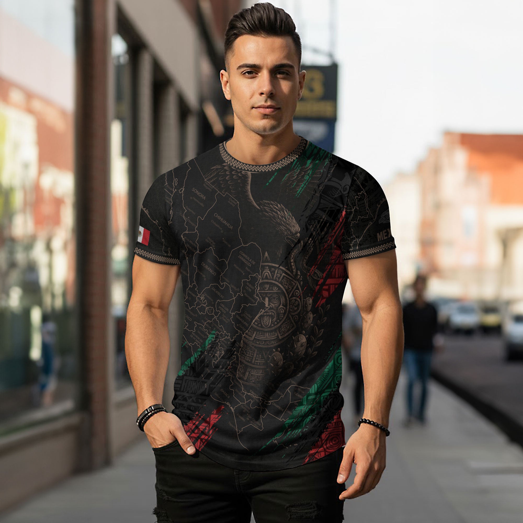 Aztec Eagle Mexico Map Heritage Pride Black Warrior Shirt