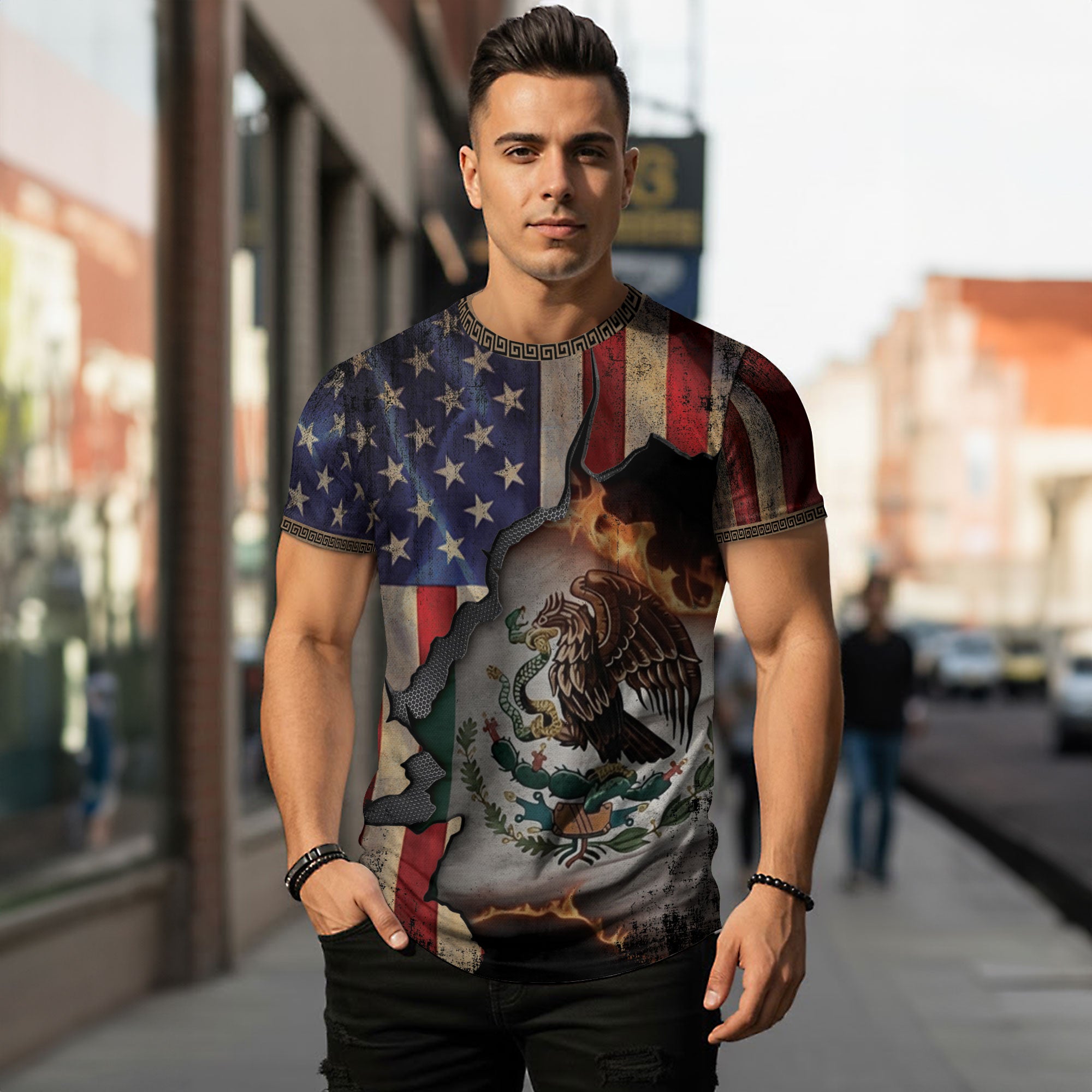 Mexico and USA Flag Burned Fusion Heritage Pride Shirt