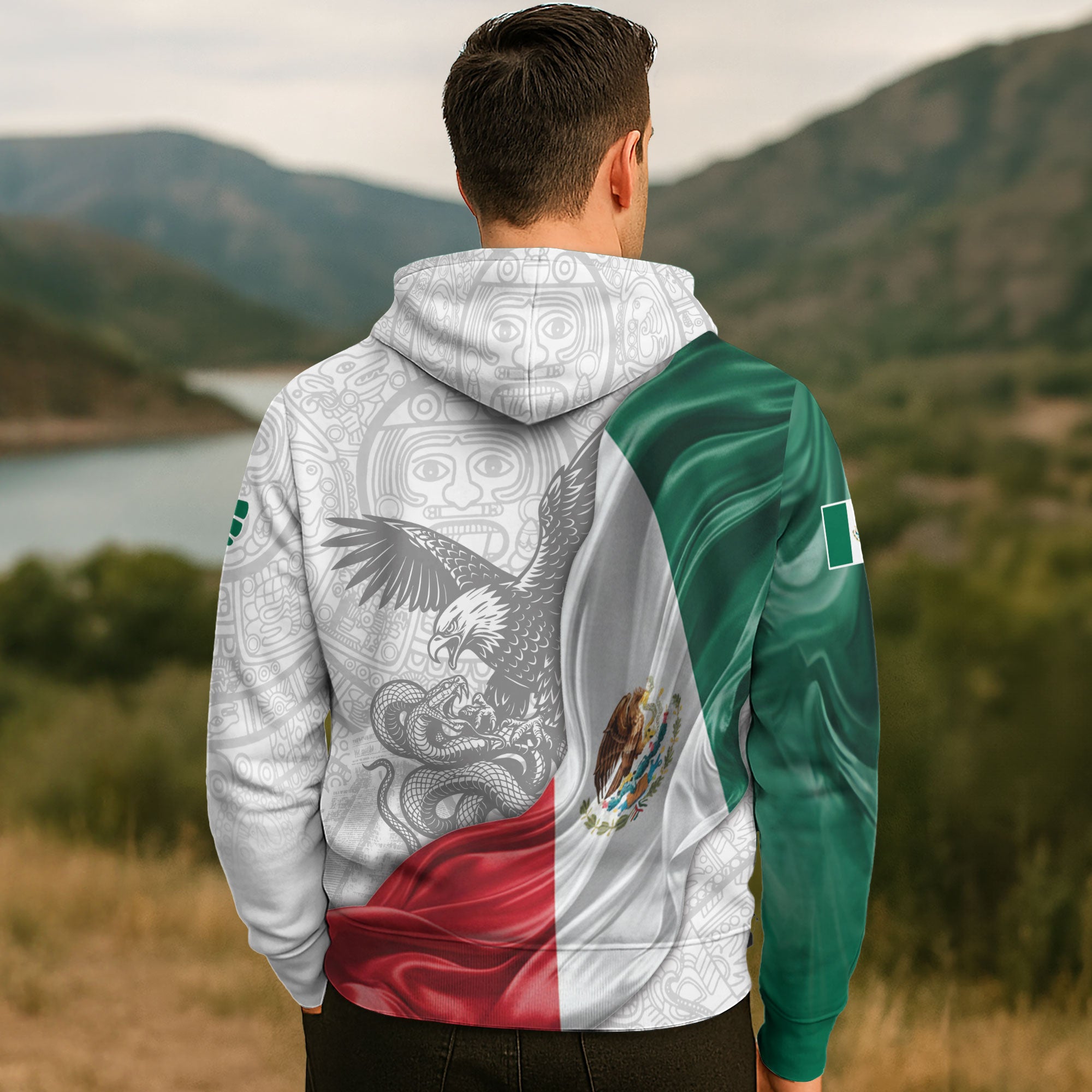 Mexico Flag Eagle Serpent Aztec Pattern Heritage National Pride Hoodie