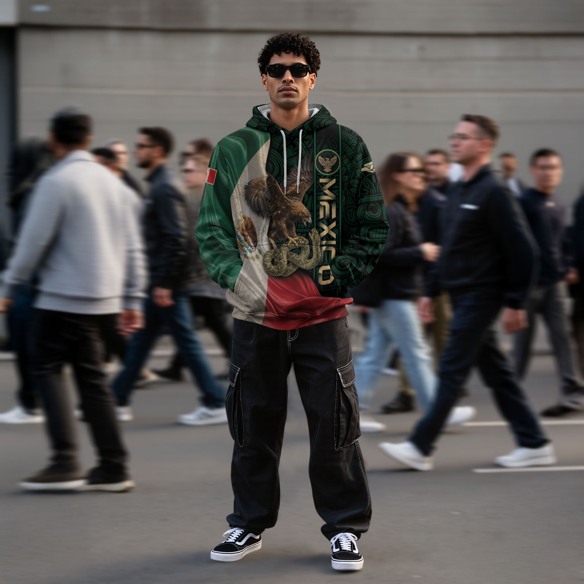 Mexico Flag Eagle Serpent Aztec Pattern Heritage National Pride Hoodie