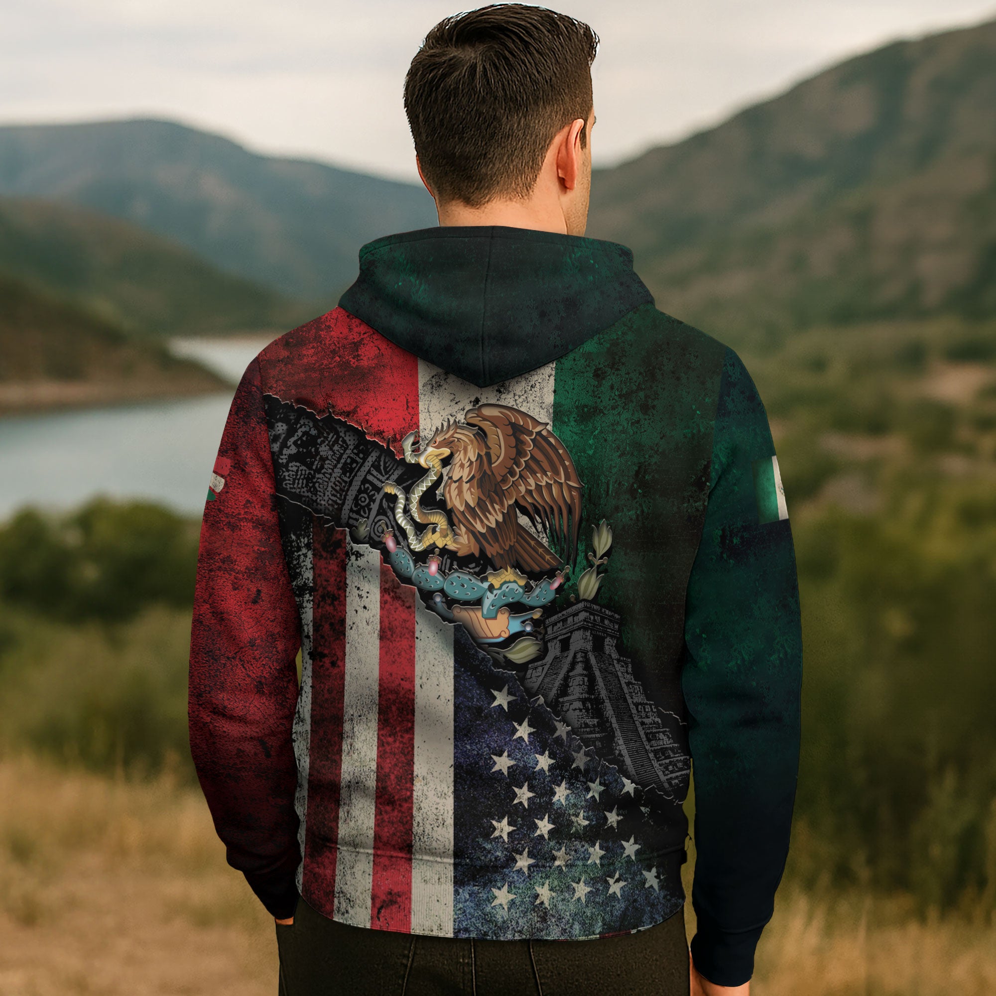 Mexico USA Flag Eagle Aztec Pattern Vintage Heritage Unity Pride Hoodie