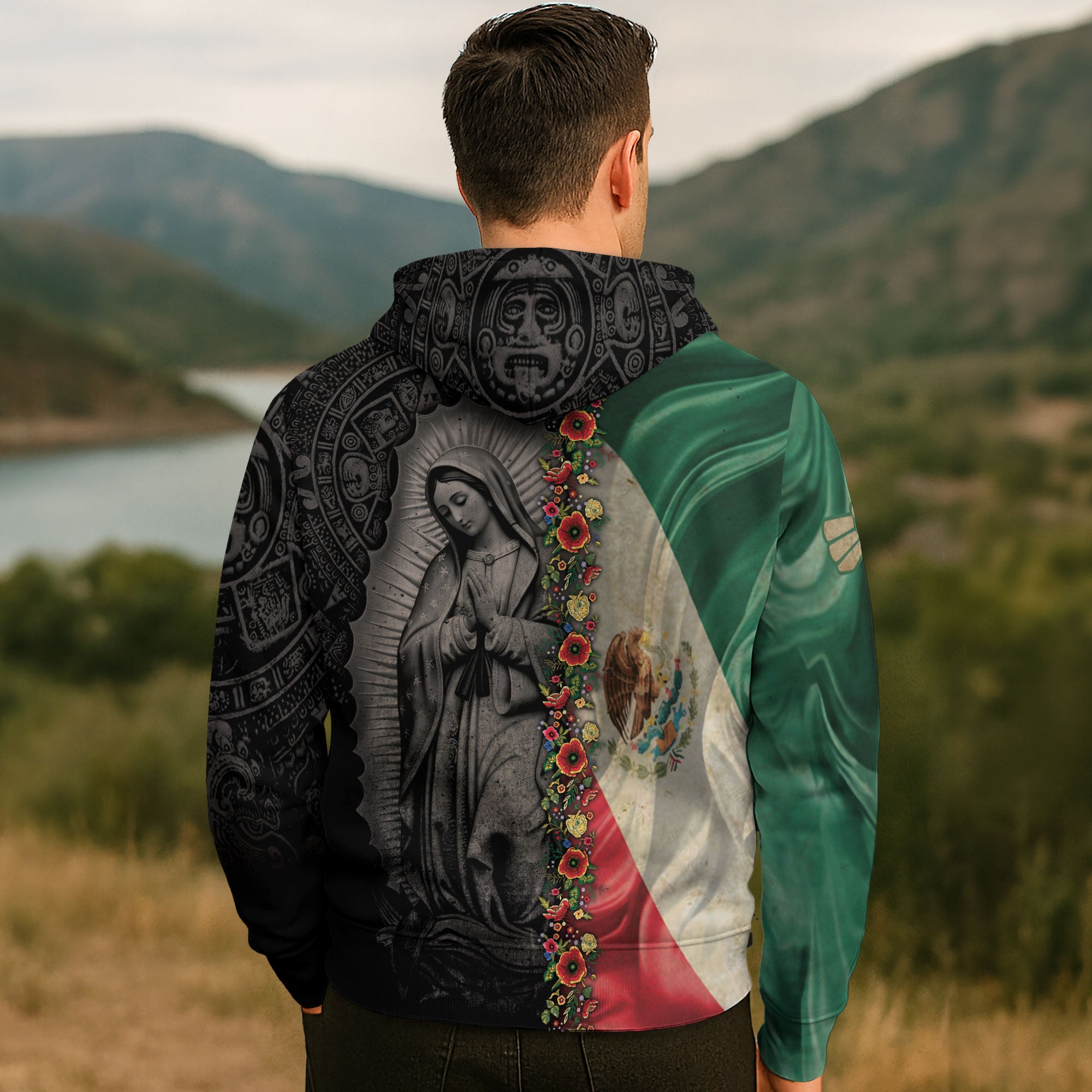 Mexico Flag Guadalupe Aztec Floral Heritage Legacy Cultural Pride Hoodie