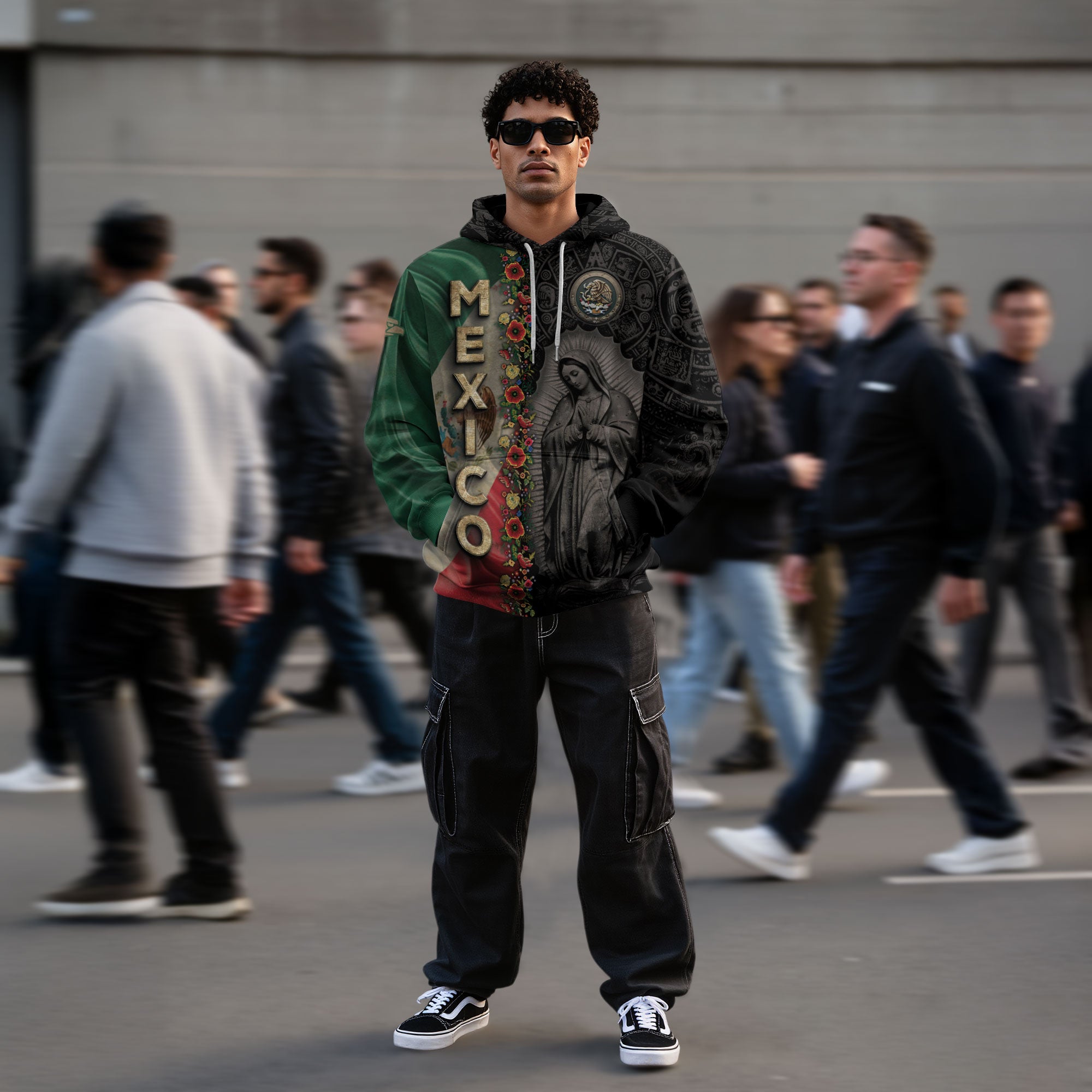 Mexico Flag Guadalupe Aztec Floral Heritage Legacy Cultural Pride Hoodie