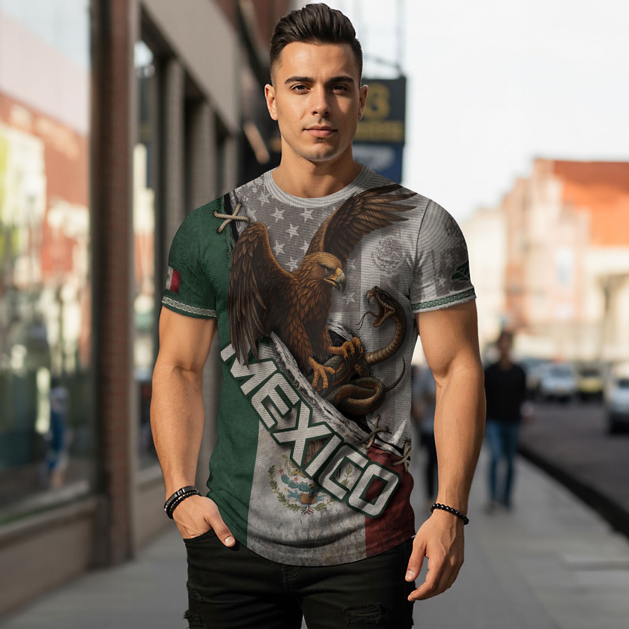 Mexican Eagle and Snake Heritage Flag Warrior Shirt