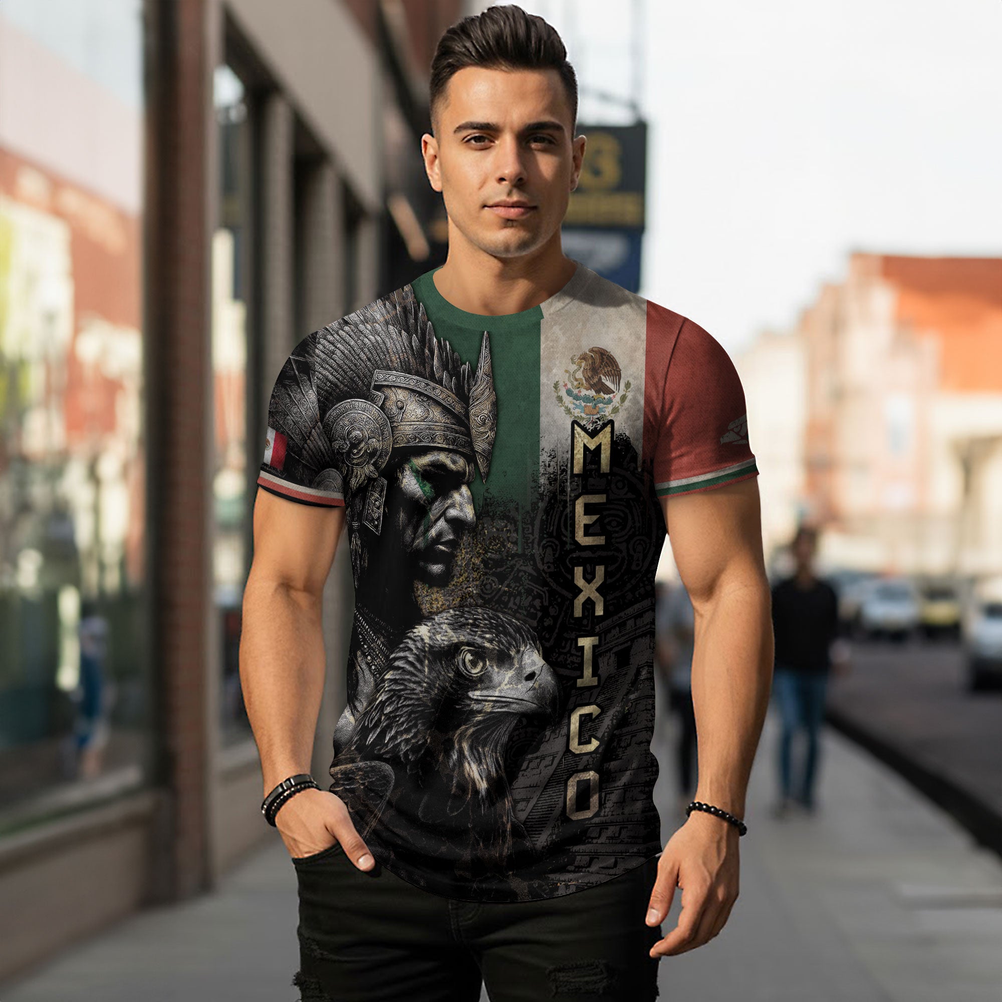 Aztec Warrior and Eagle Mexico Flag Heritage Pride Shirt