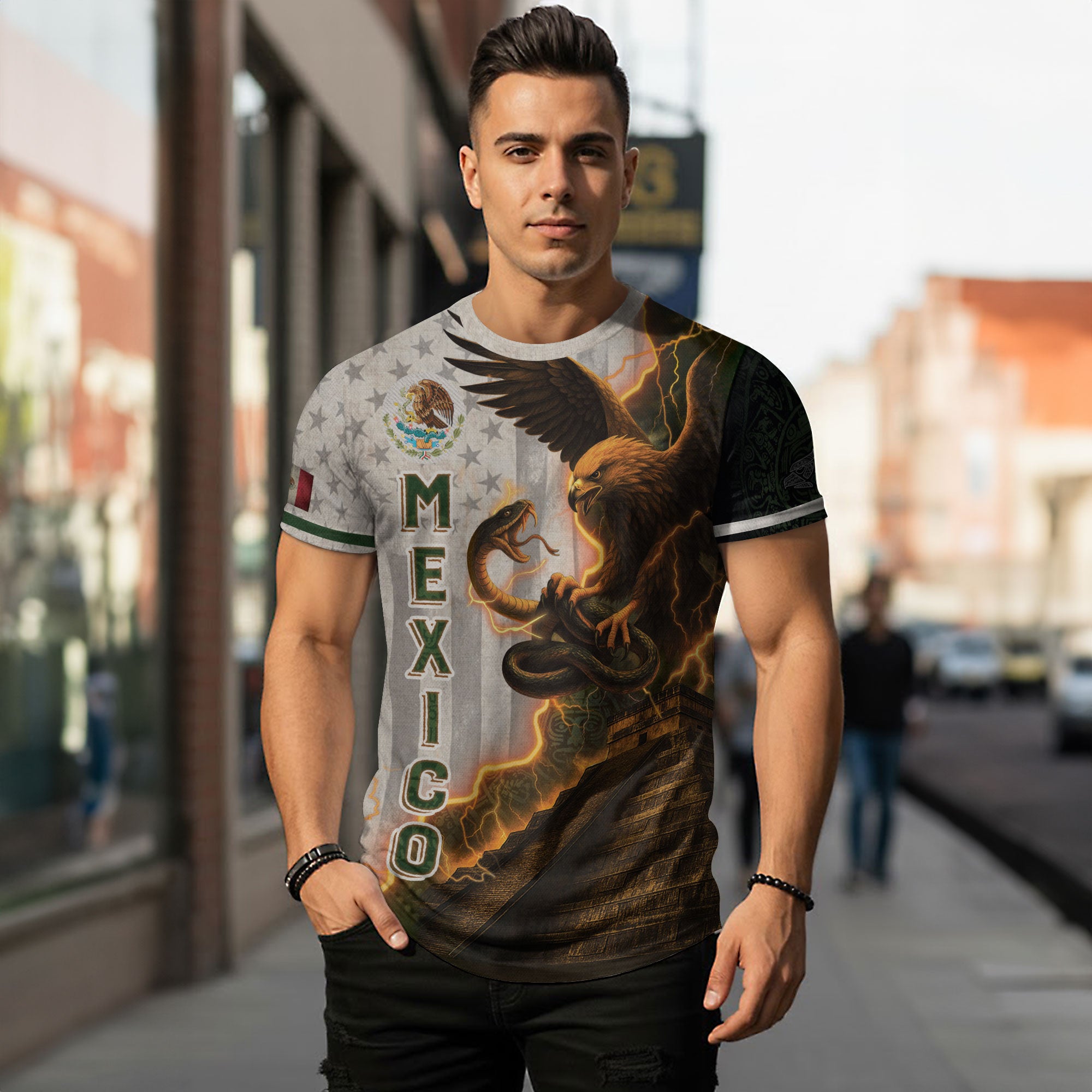 Mexican Eagle Lightning Aztec Pyramid Heritage Pride Shirt