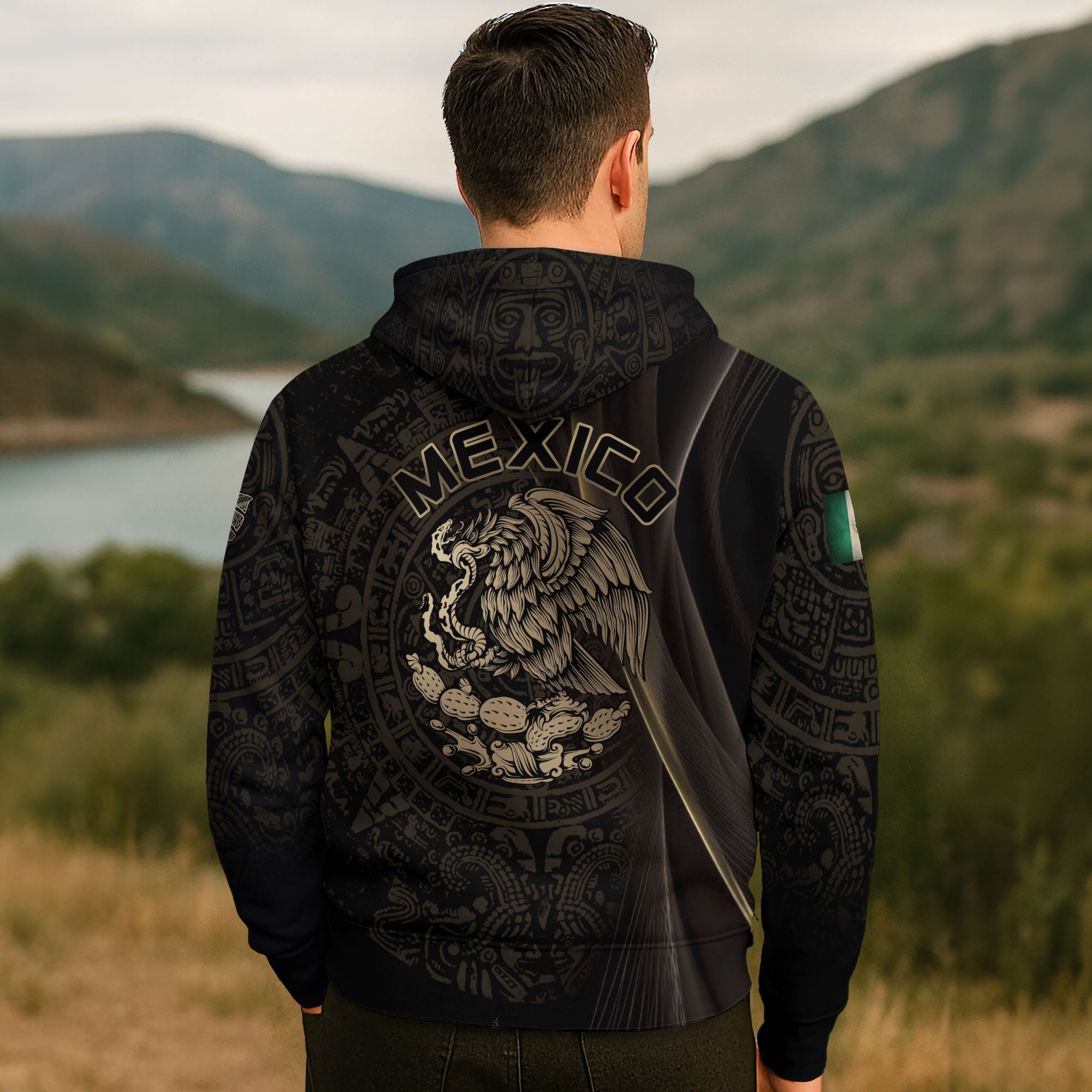 Mexico Black Gold Eagle Claw Aztec Pattern Heritage Warrior Pride Power Hoodie
