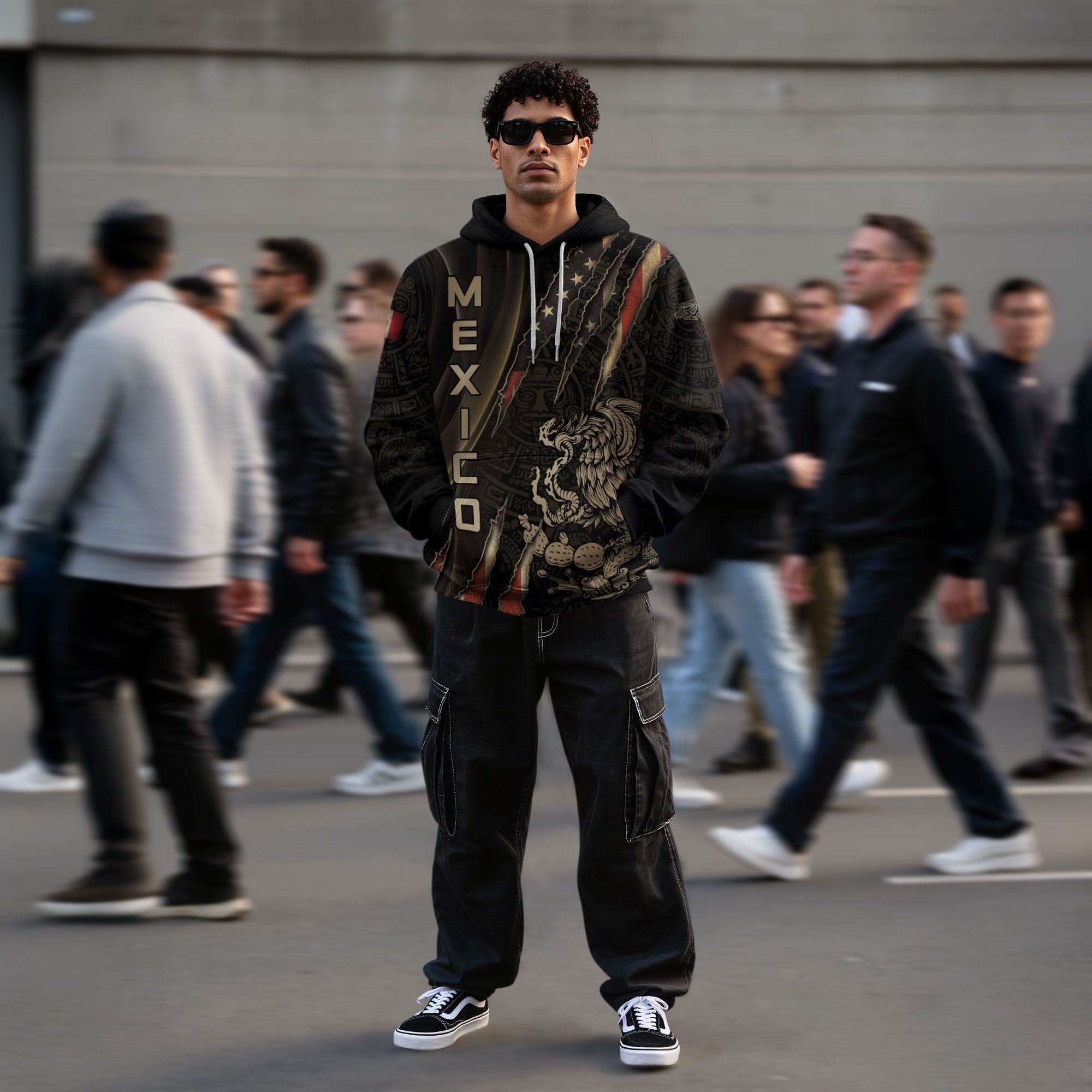 Mexico Black Gold Eagle Claw Aztec Pattern Heritage Warrior Pride Power Hoodie