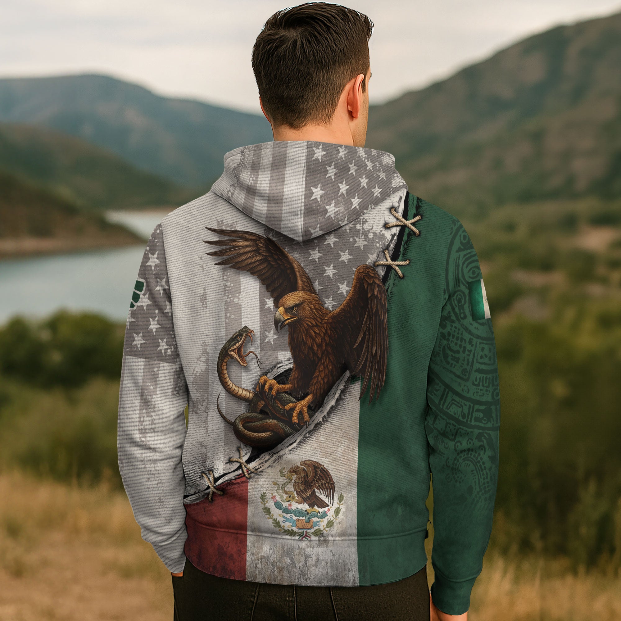 Mexico Flag Eagle Serpent Aztec Pattern Heritage Power Warrior Pride Hoodie