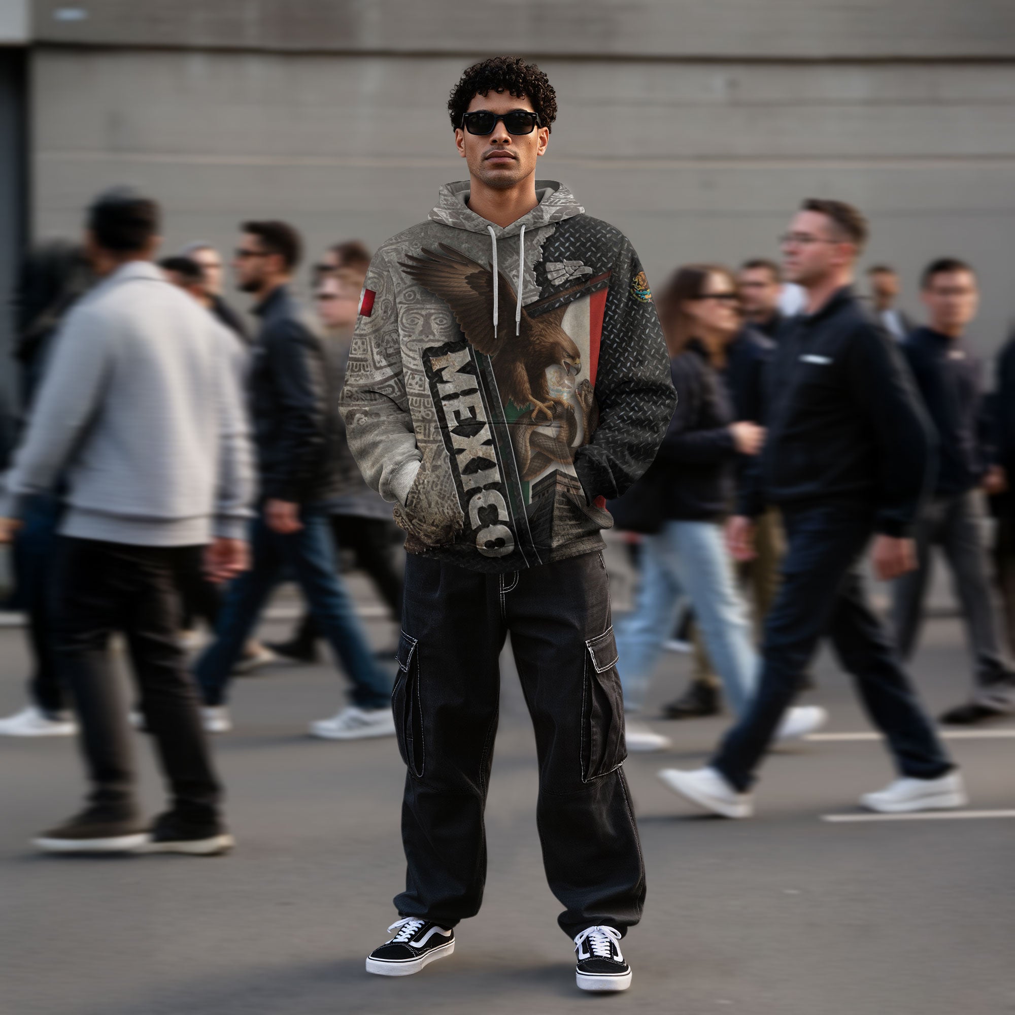 Mexico Flag Eagle Serpent Aztec Pyramid Stone Steel Heritage Warrior Pride Hoodie