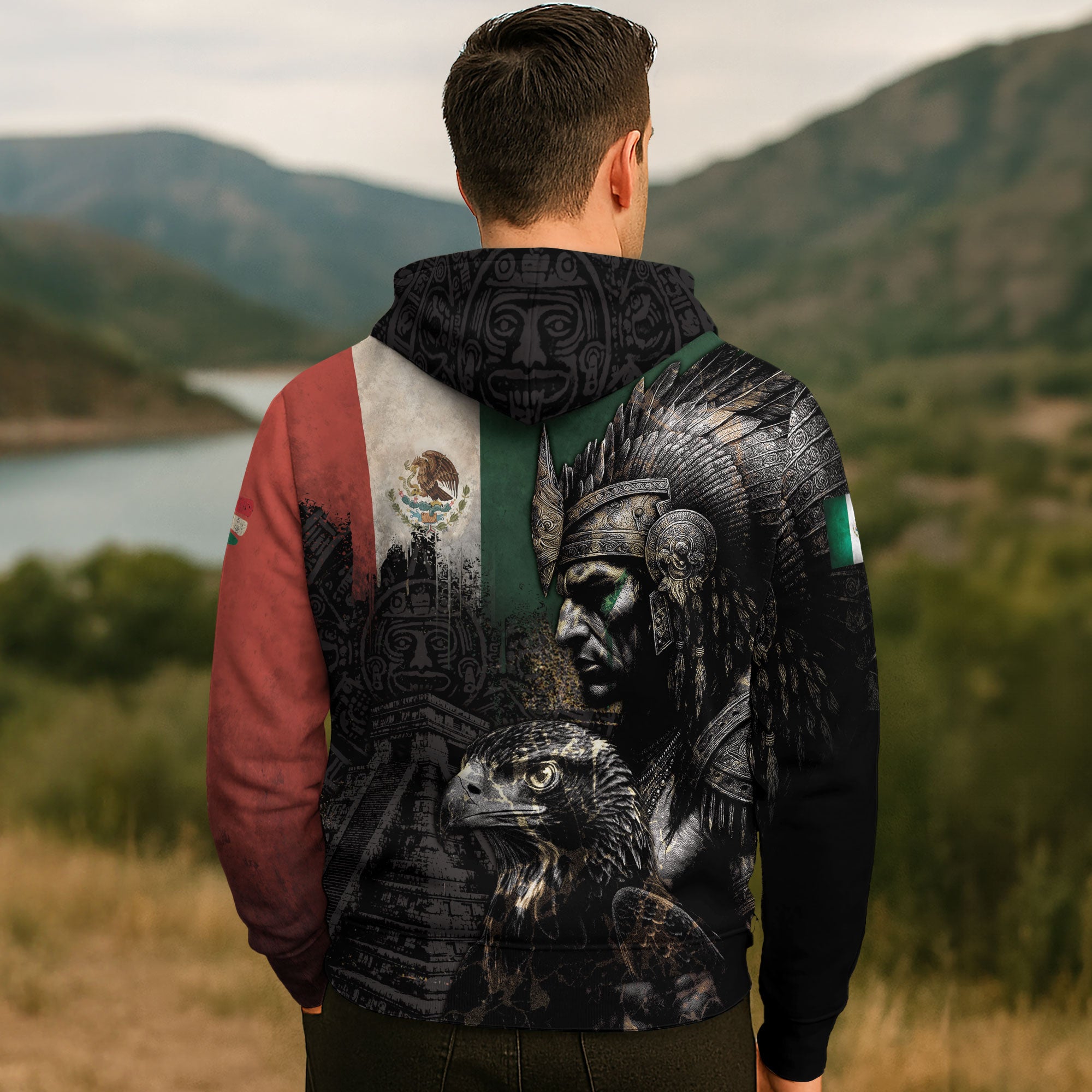 Mexico Flag Aztec Warrior Eagle Heritage Pride Legacy Cultural Power Hoodie