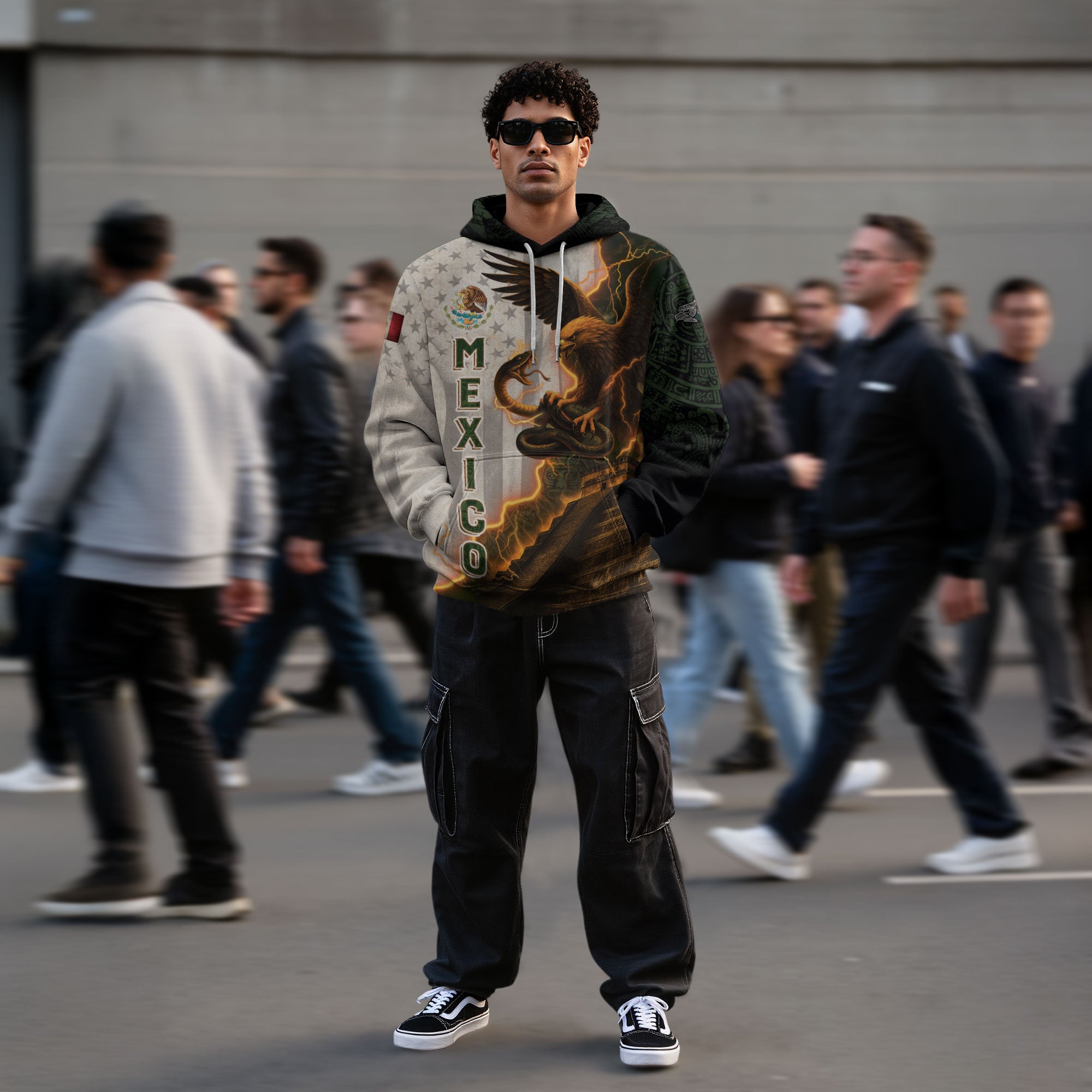 Mexico Flag Eagle Serpent Lightning Aztec Pyramid Heritage Power Pride Hoodie