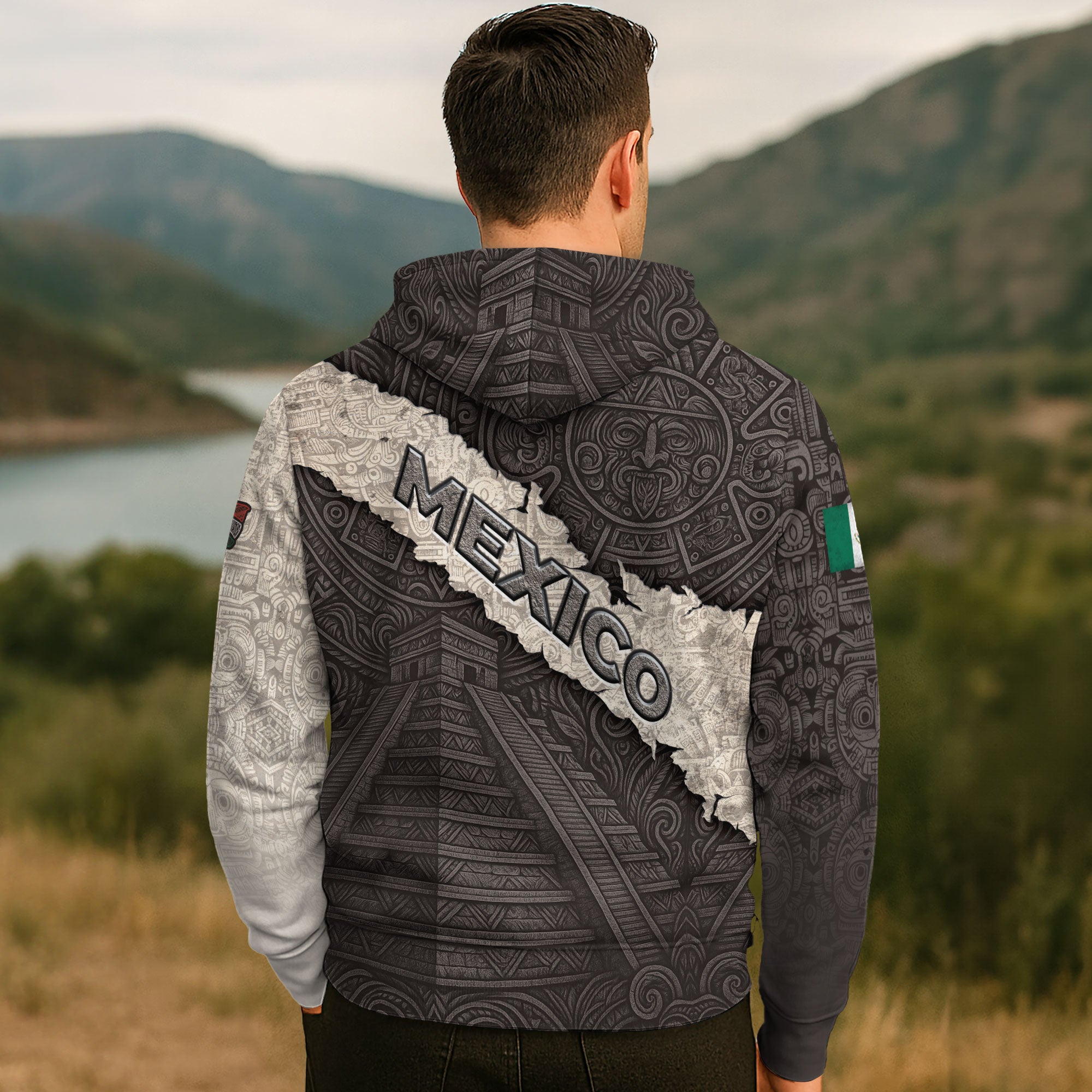 Mexico Aztec Pyramid Eagle Serpent Heritage Stone Pattern Warrior Pride Hoodie