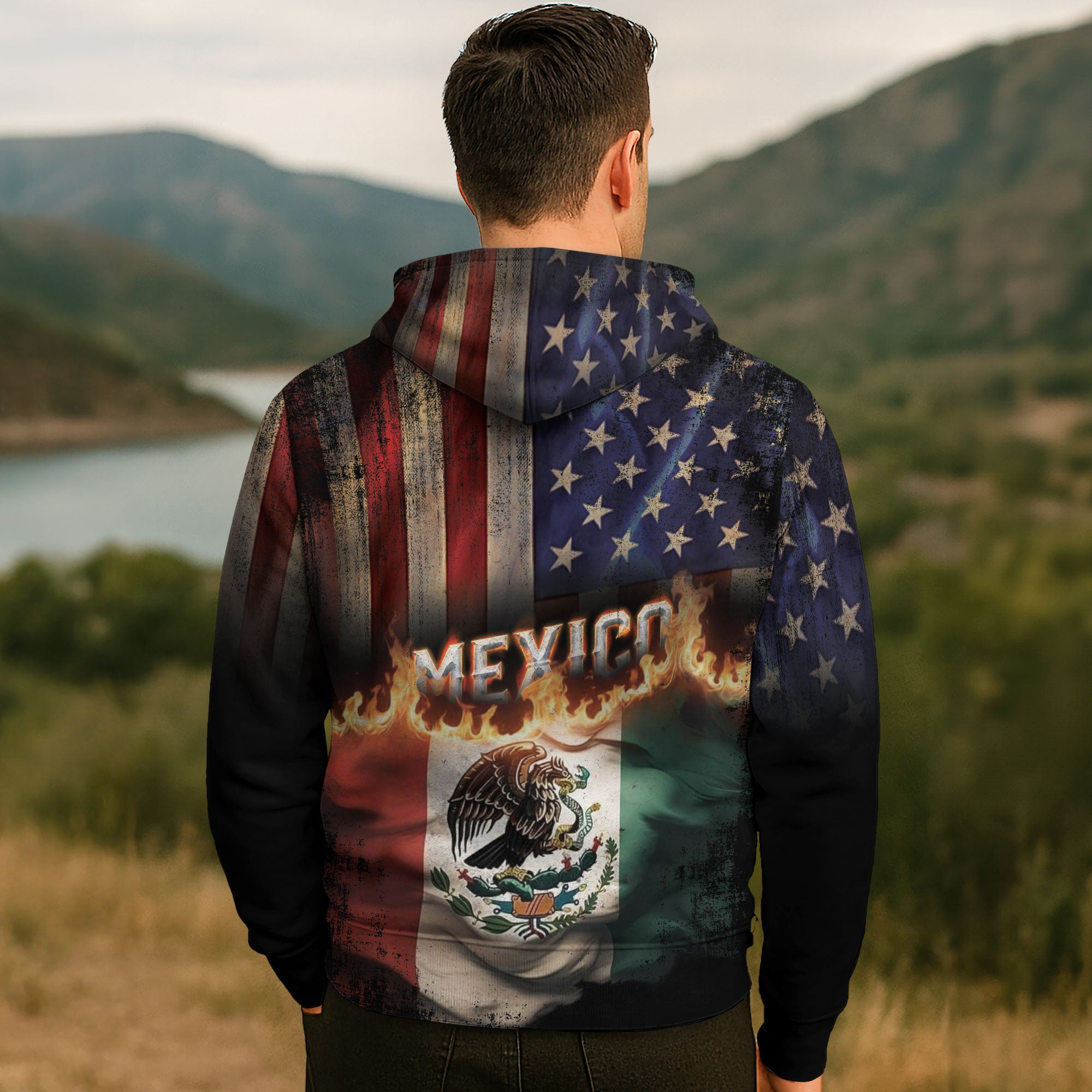 Mexico USA Flag Eagle Heritage Burn Through Pride Unity Warrior Hoodie