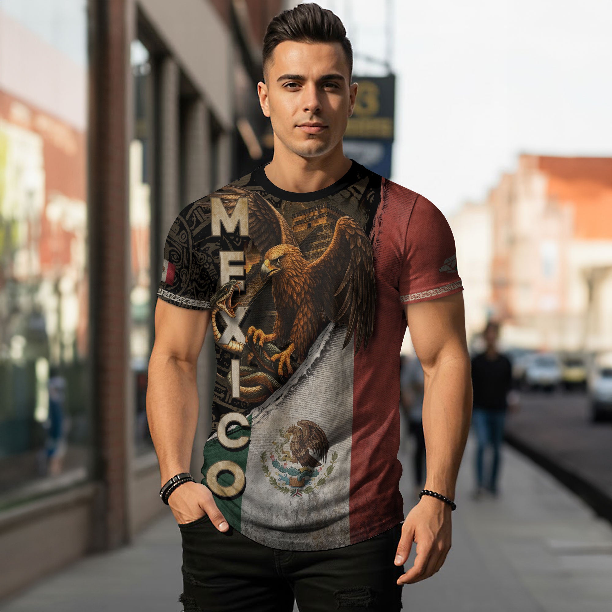 Mexico Flag Eagle Serpent Aztec Pattern Heritage Pride Warrior Legacy Shirt