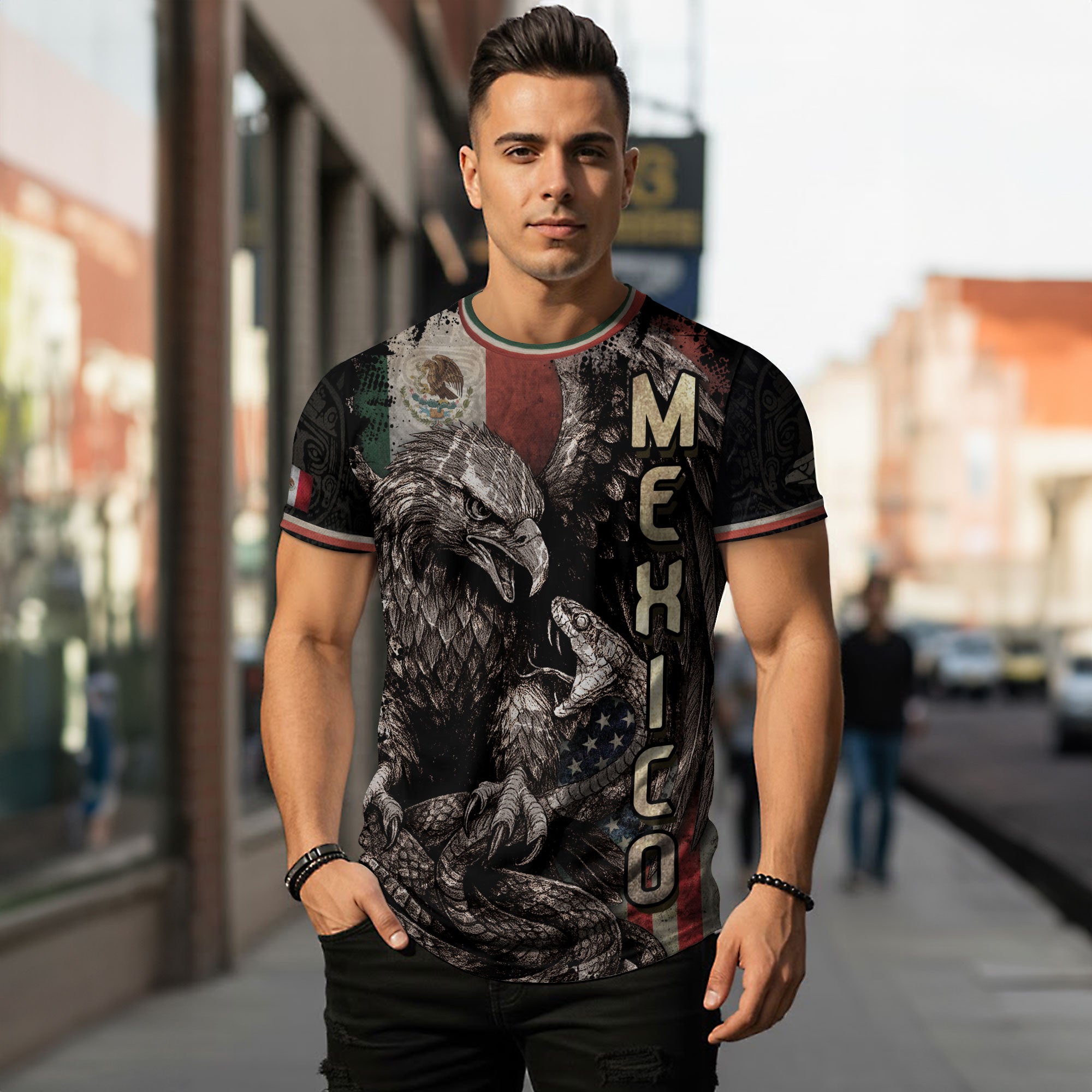Mexico USA Flag Eagle Serpent Aztec Pattern Heritage Warrior Pride Power Shirt