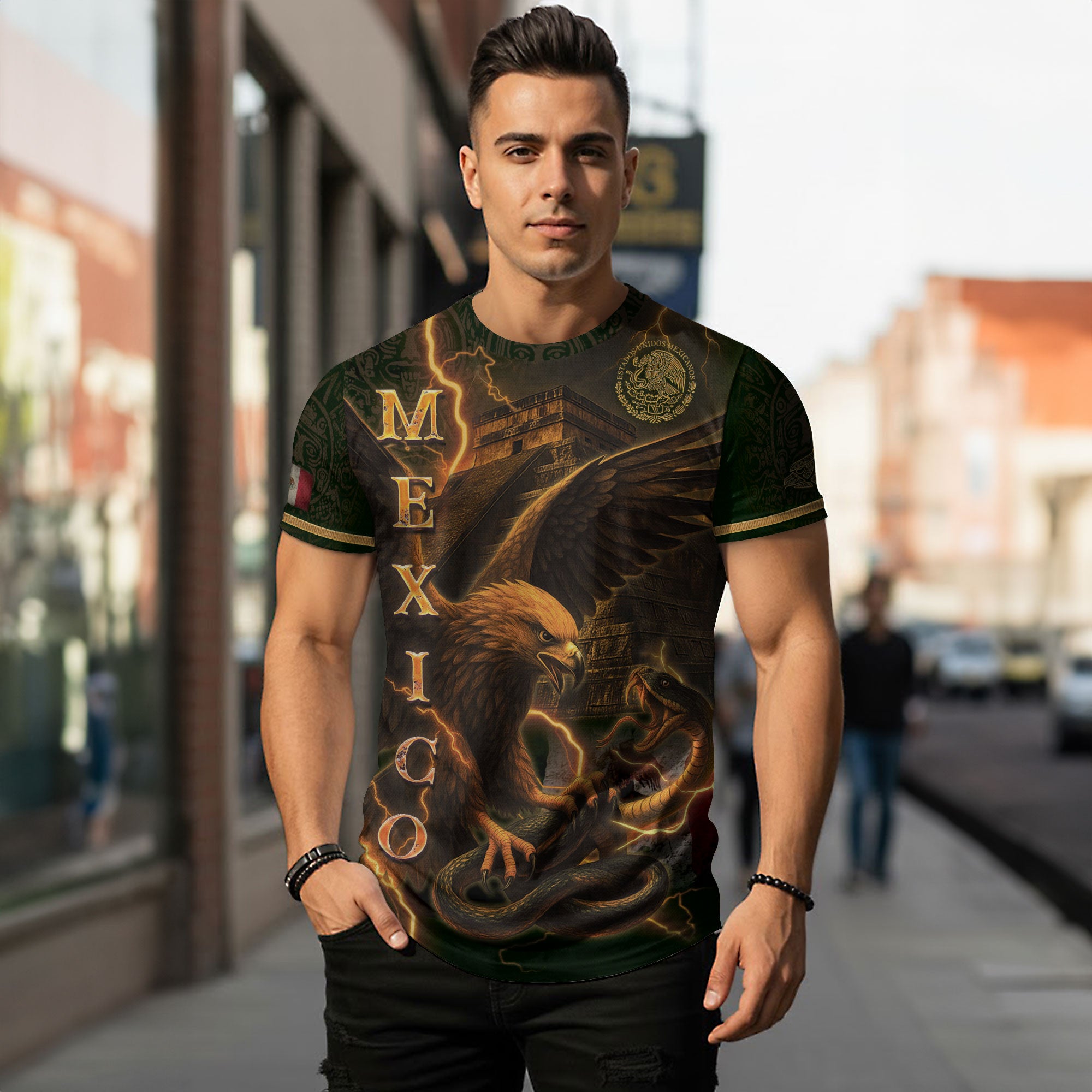 Mexico Eagle Serpent Lightning Aztec Pyramid Heritage Warrior Pride Power Shirt