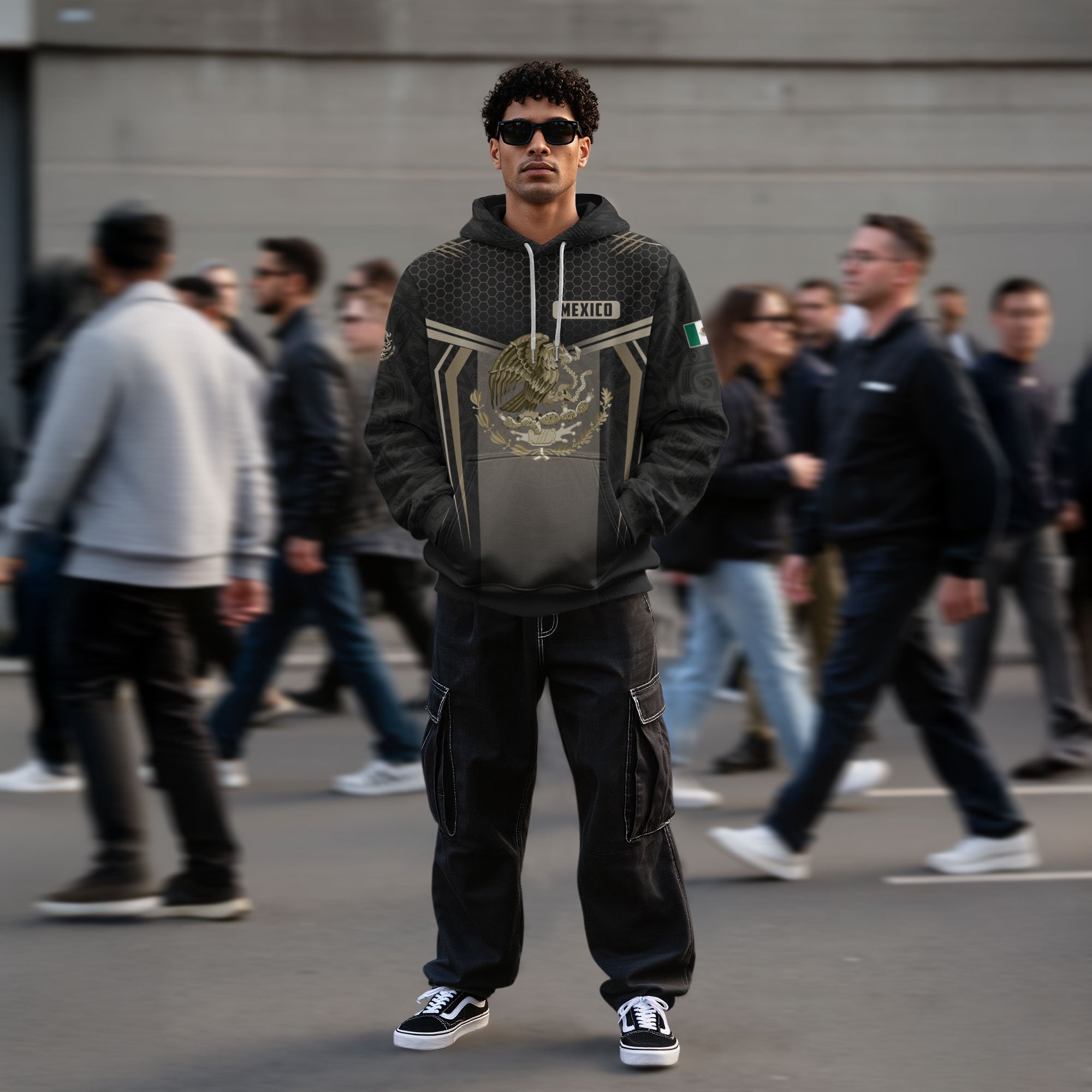 Mexican Eagle Hexagon National Flag Heritage Mens Sudadera Mexico Hoodie