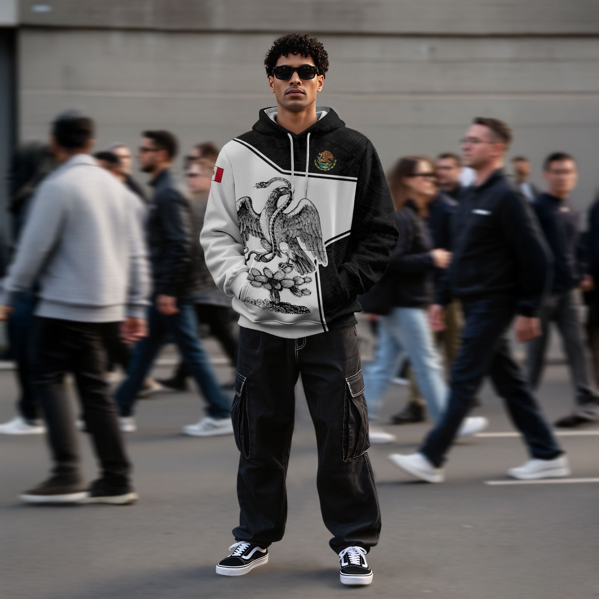 Mexico Aztec Culture White Black Eagle Heritage Men Hoodie