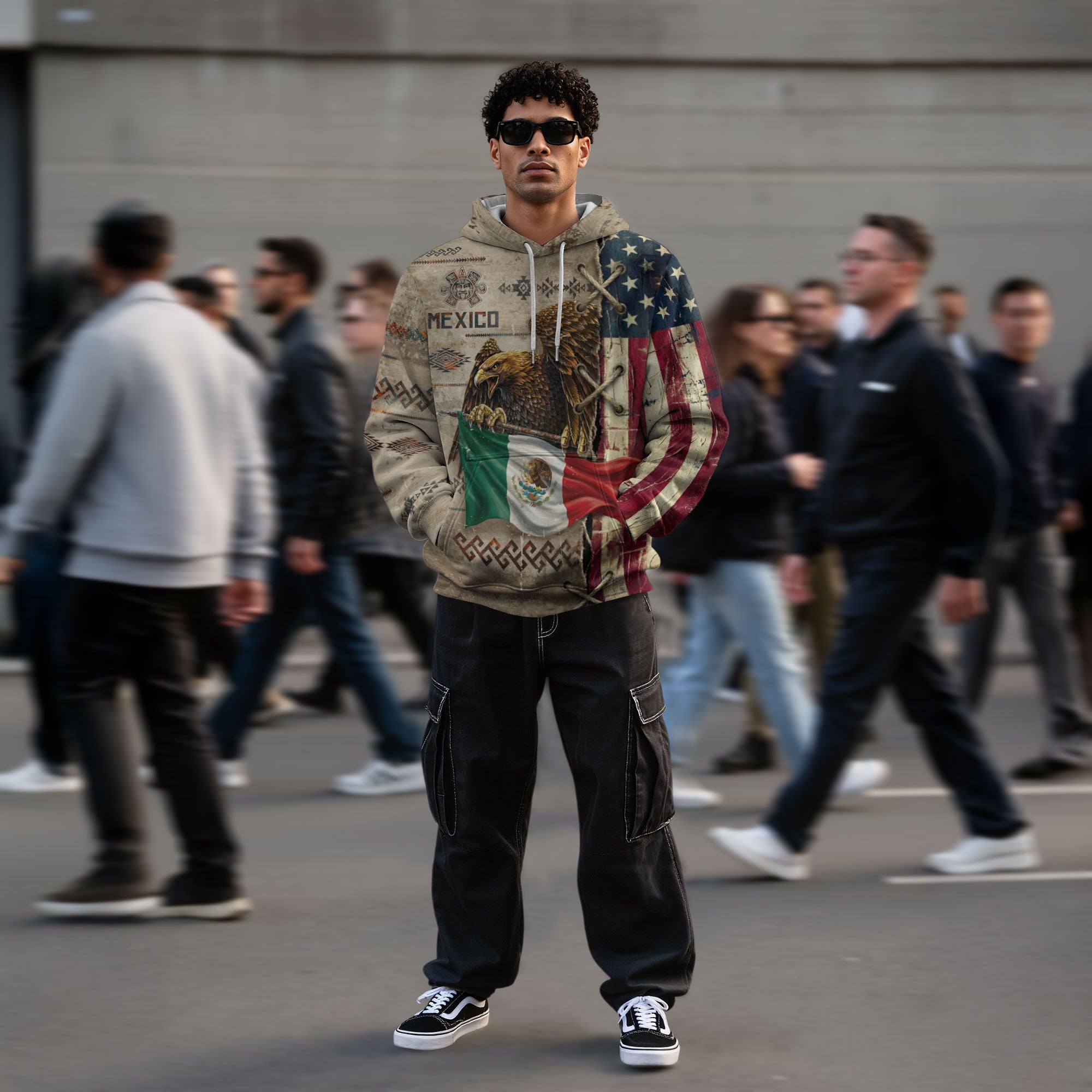 Mexican American Aztec Eagle Heritage Flag Design Mens Hoodie
