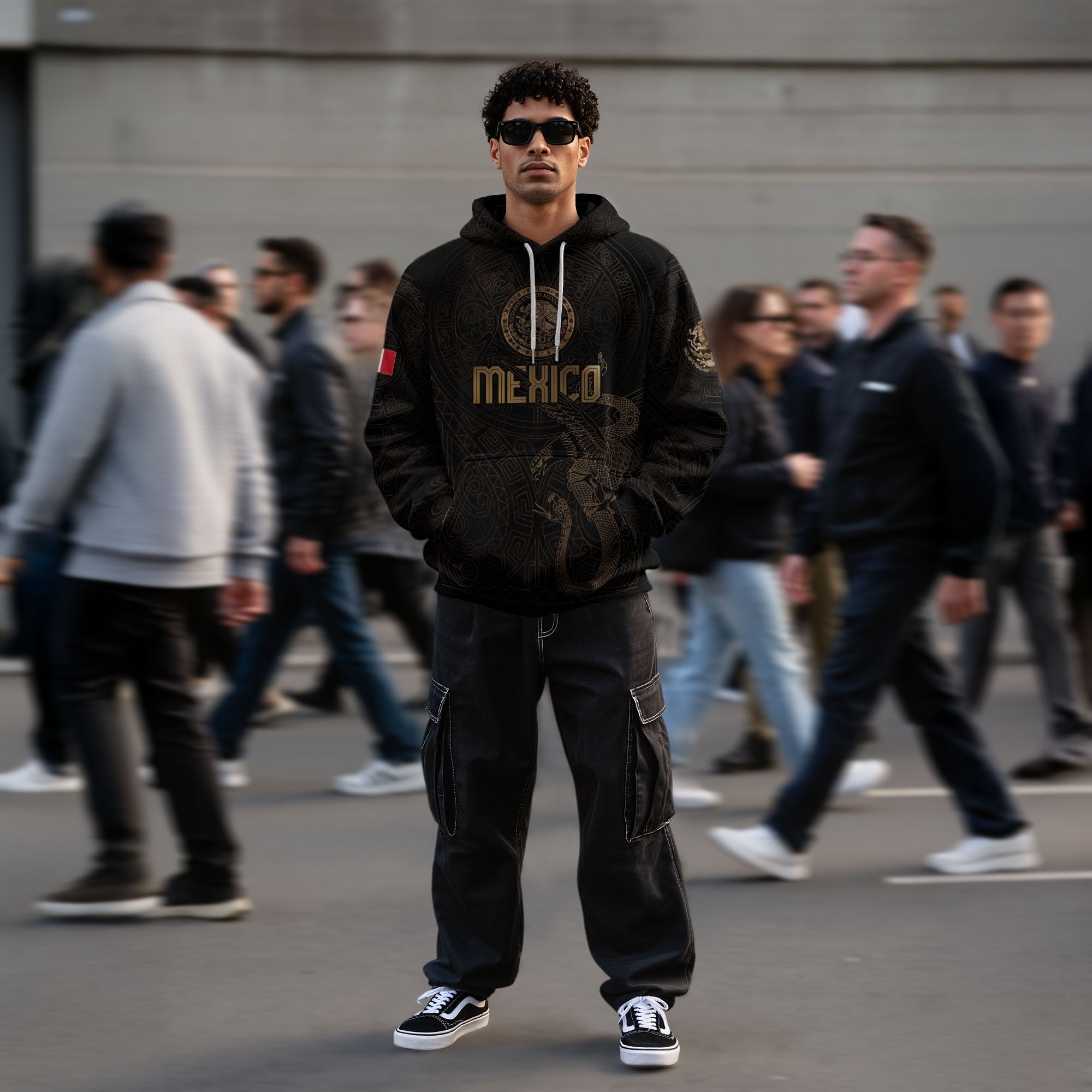 Mexican Gold Eagle Snake National Seal Aztec Calendar Mens Sudadera De Mexico Hoodie