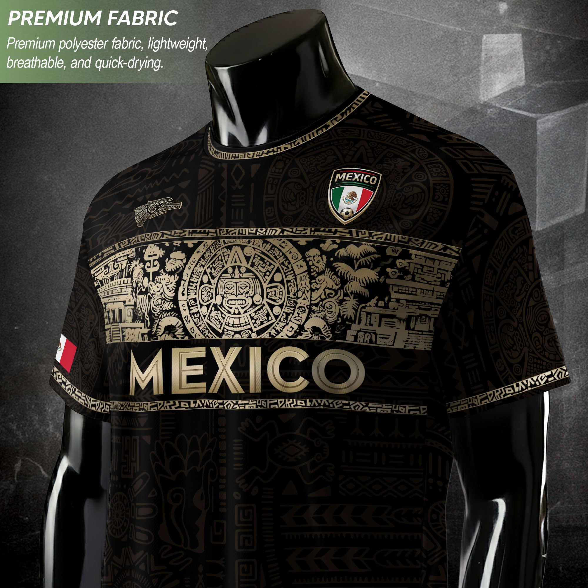 Mexico National Pride Soccer Jersey Black Gold, Cultural Identity Collection