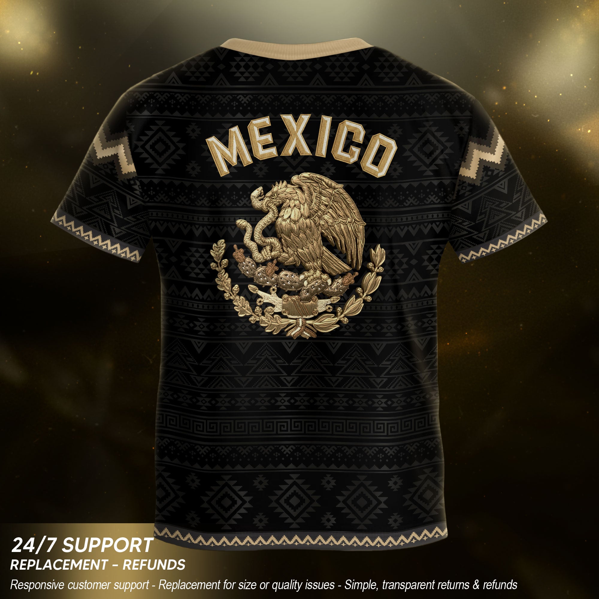 Camiseta de fútbol juvenil con estampado vertical del Águila Dorada Negra de México