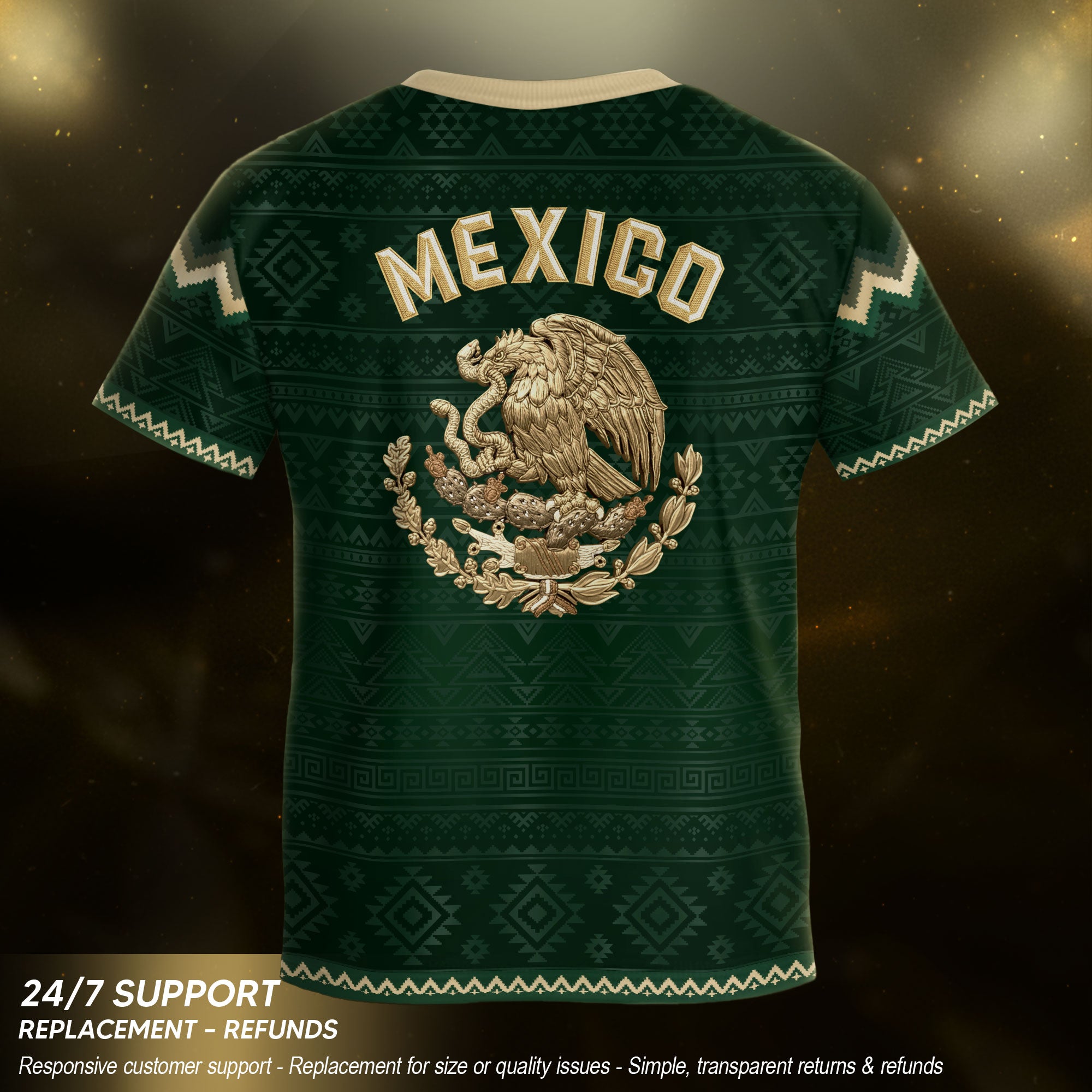 Camiseta de fútbol juvenil con estampado vertical del Águila Dorada Negra de México