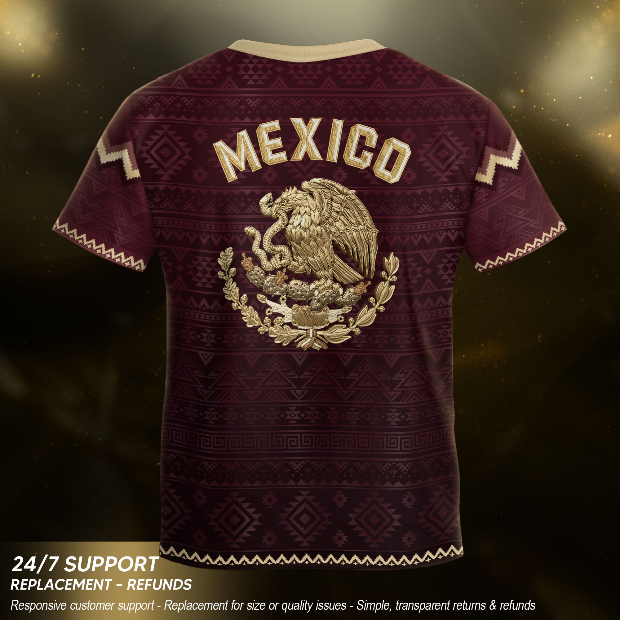 Camiseta de fútbol juvenil con estampado vertical del Águila Dorada Negra de México