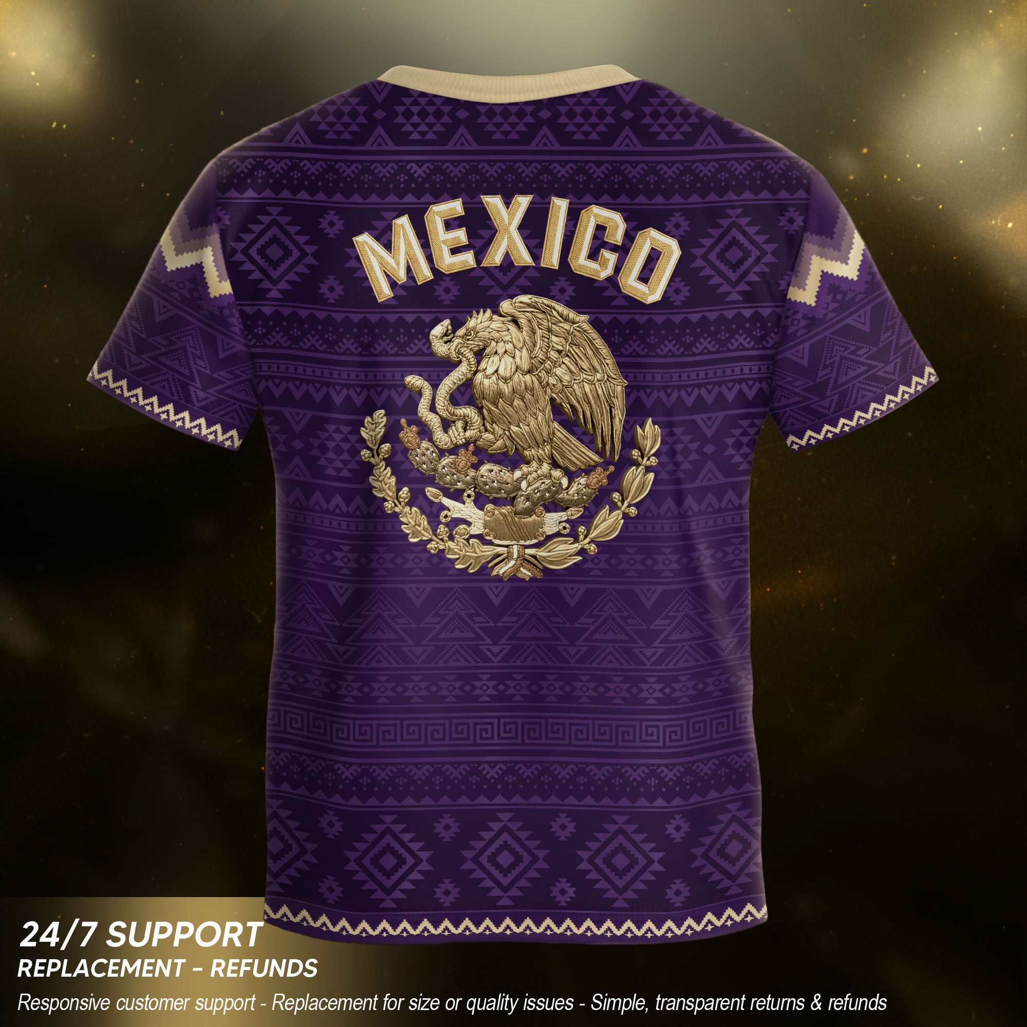 Camiseta de fútbol juvenil con estampado vertical del Águila Dorada Negra de México