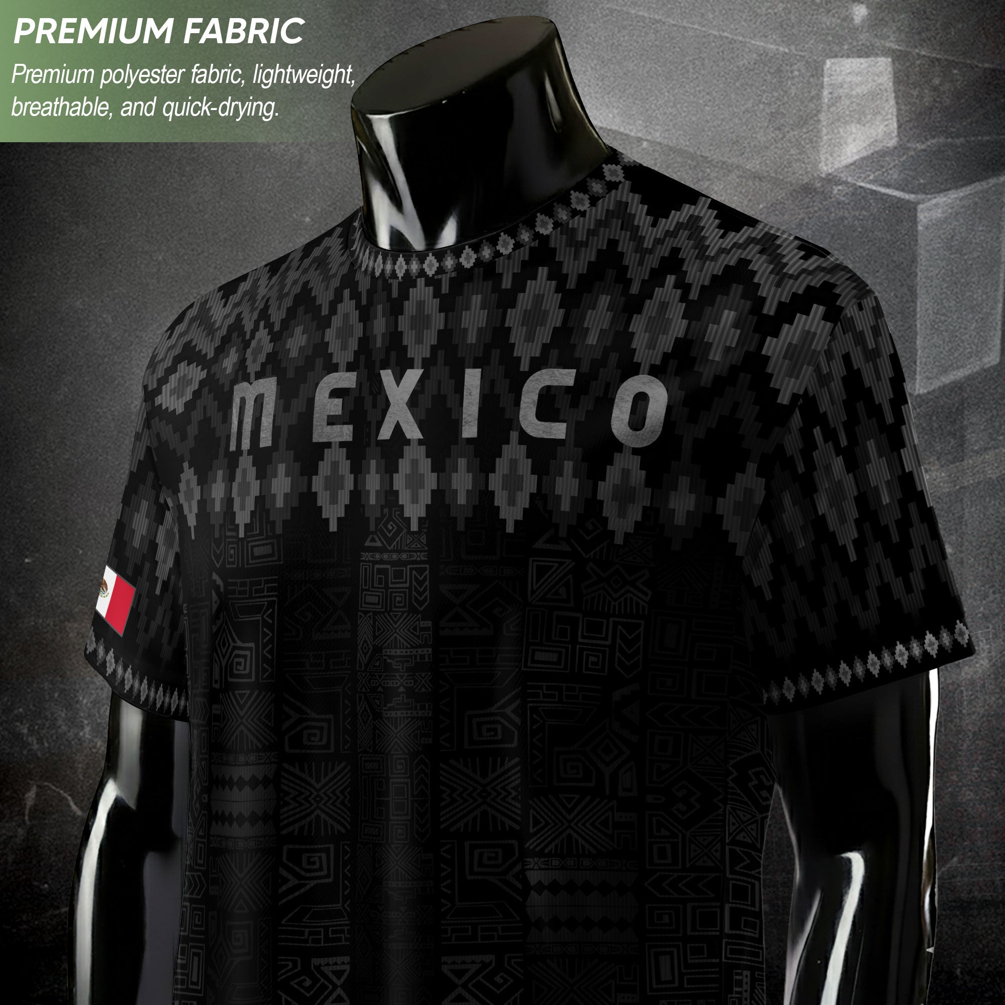 Mexico Heritage Orgullo Mexicano Black Silver Traditional Pattern Eagle Soccer Jersey