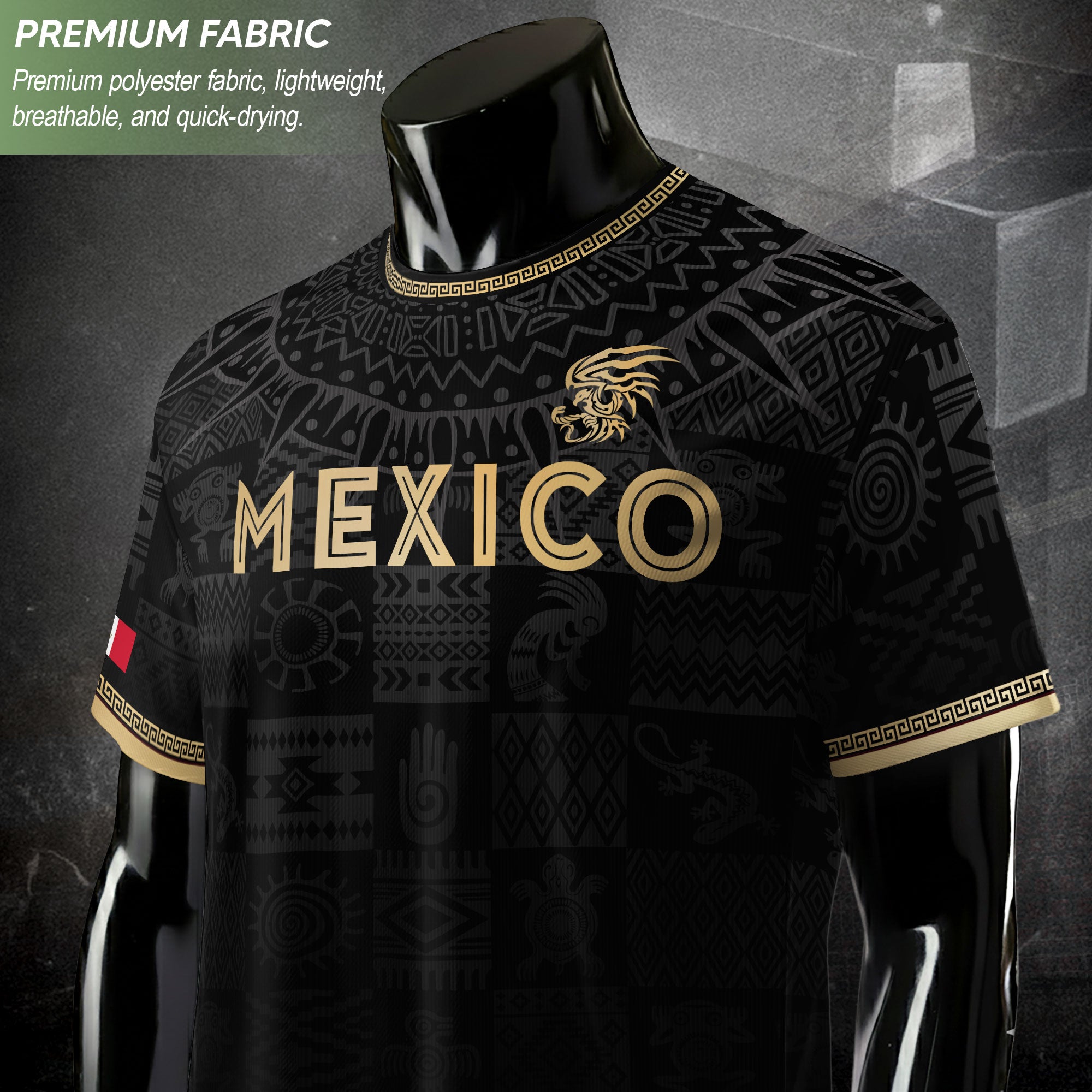 Mexico Coat of Arms Black Gold Ancient Mayan Aztec Symbols Soccer Jersey