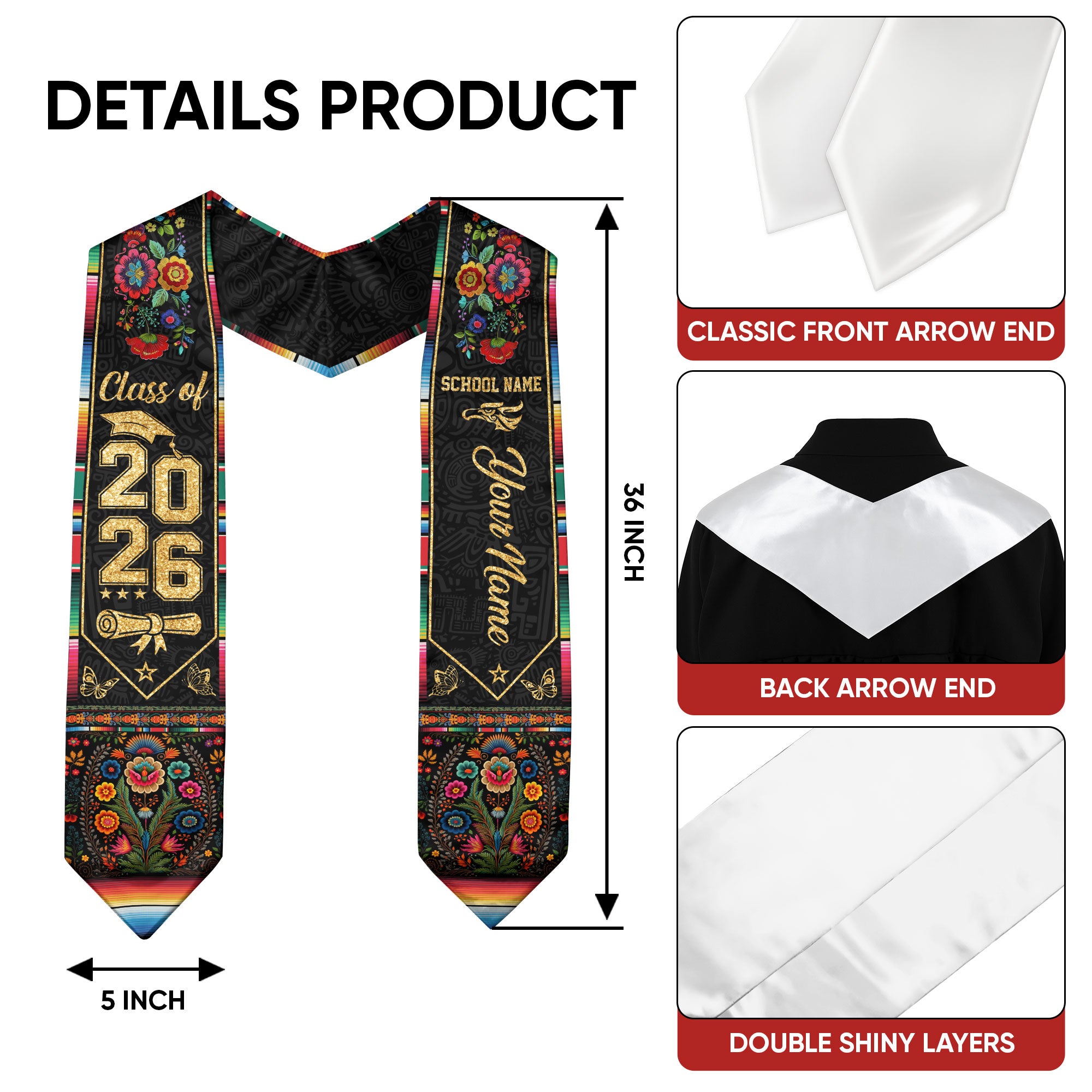 Mexican Graduation Stole Custom 2026 Mexican Graduation Sash, Mexican Stoles for Graduation