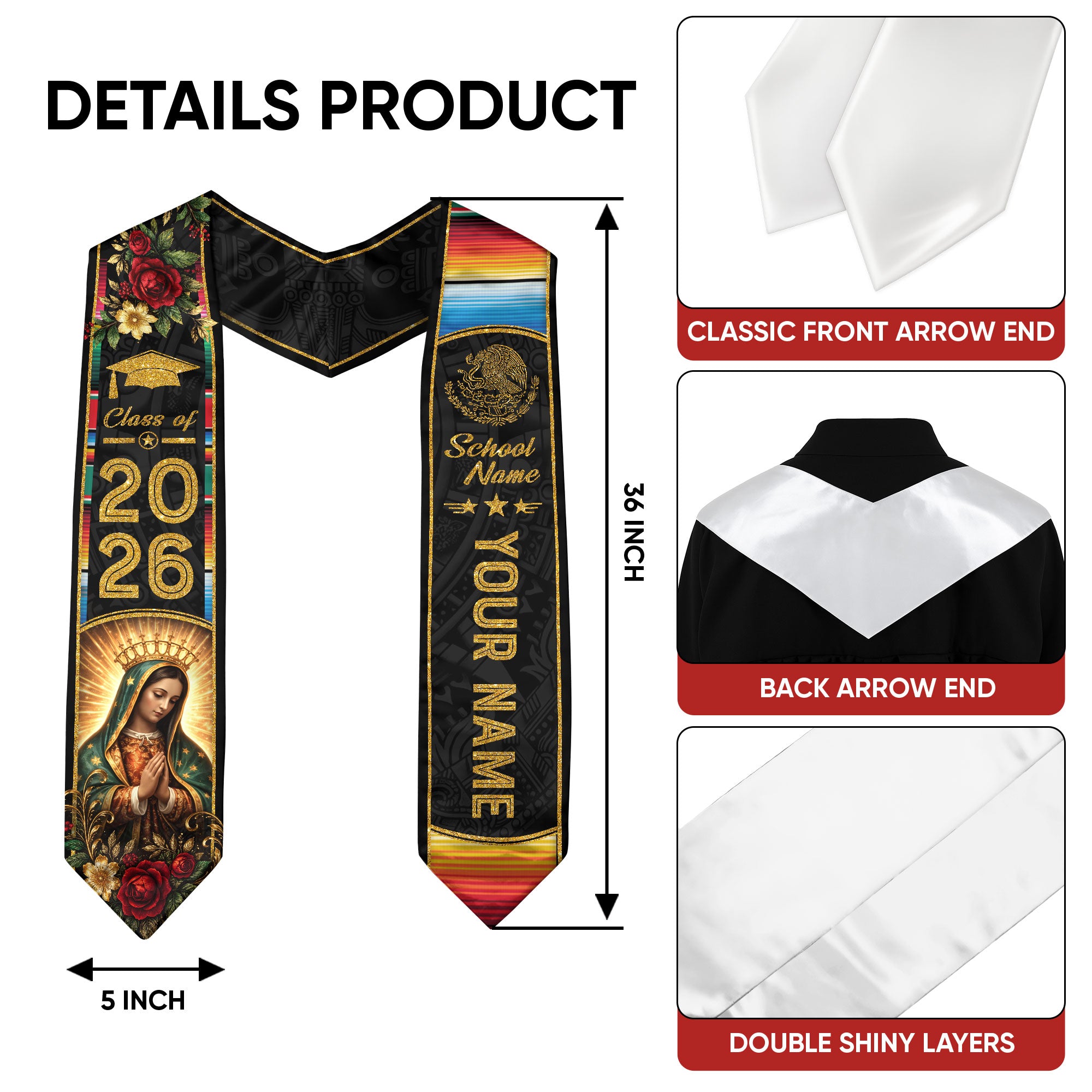 Custom Mexican Graduation Stole 2026 Personalized Mexico Graduation Sash Stoles for Graduation