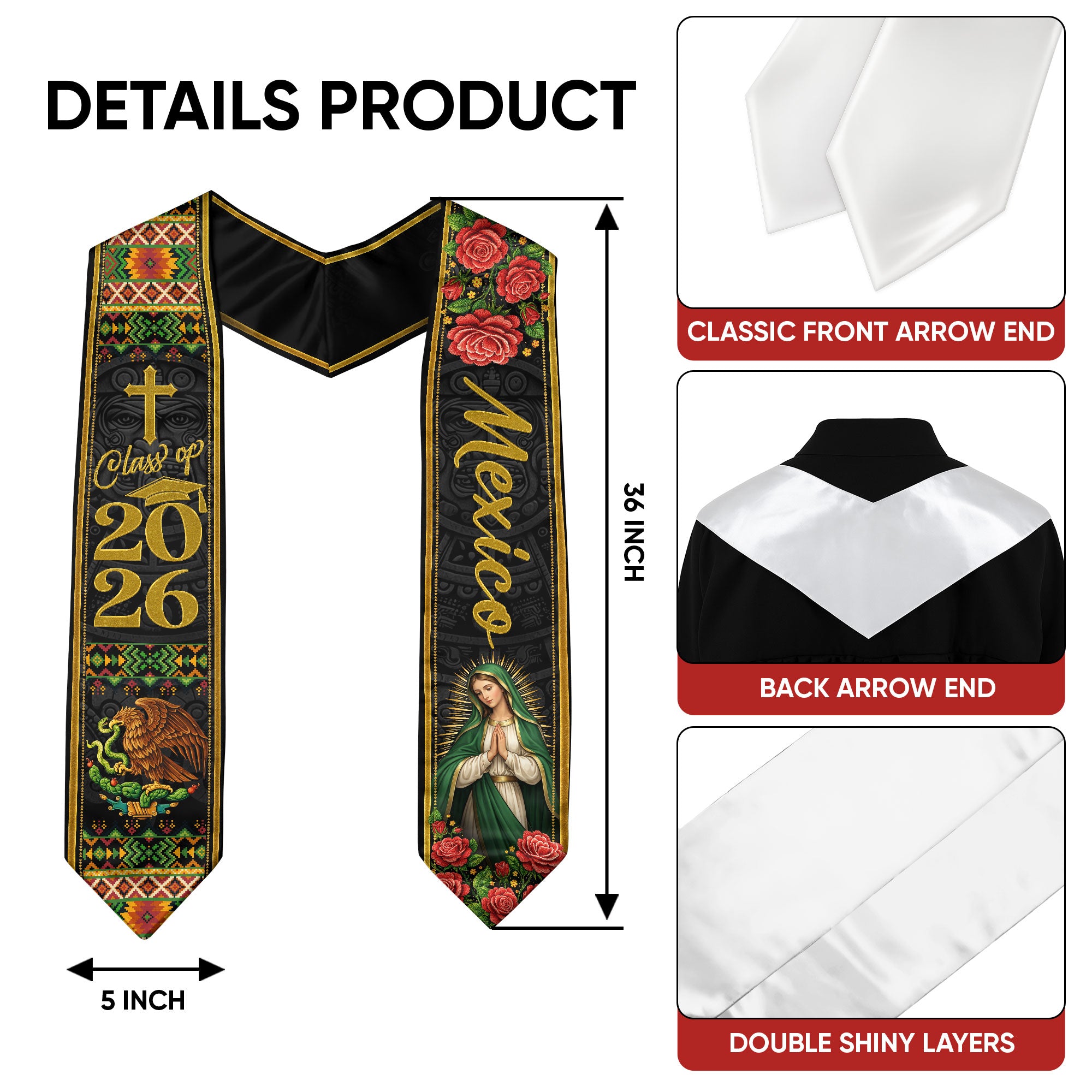 Our Lady of Guadalupe Graduation Stole 2026 - Mexican Heritage Graduation Sash