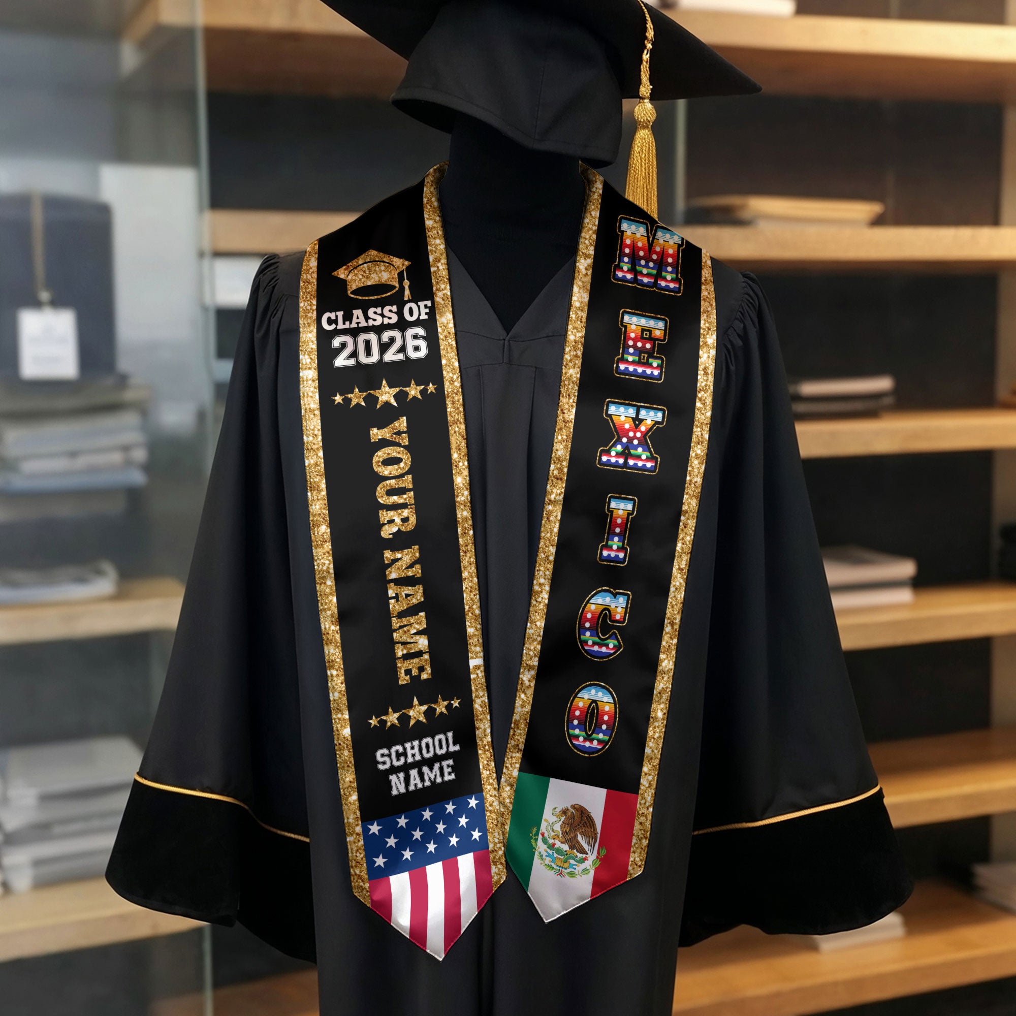 Mexico Graduate Stole 2026, Custom Personalized Sash for Graduation