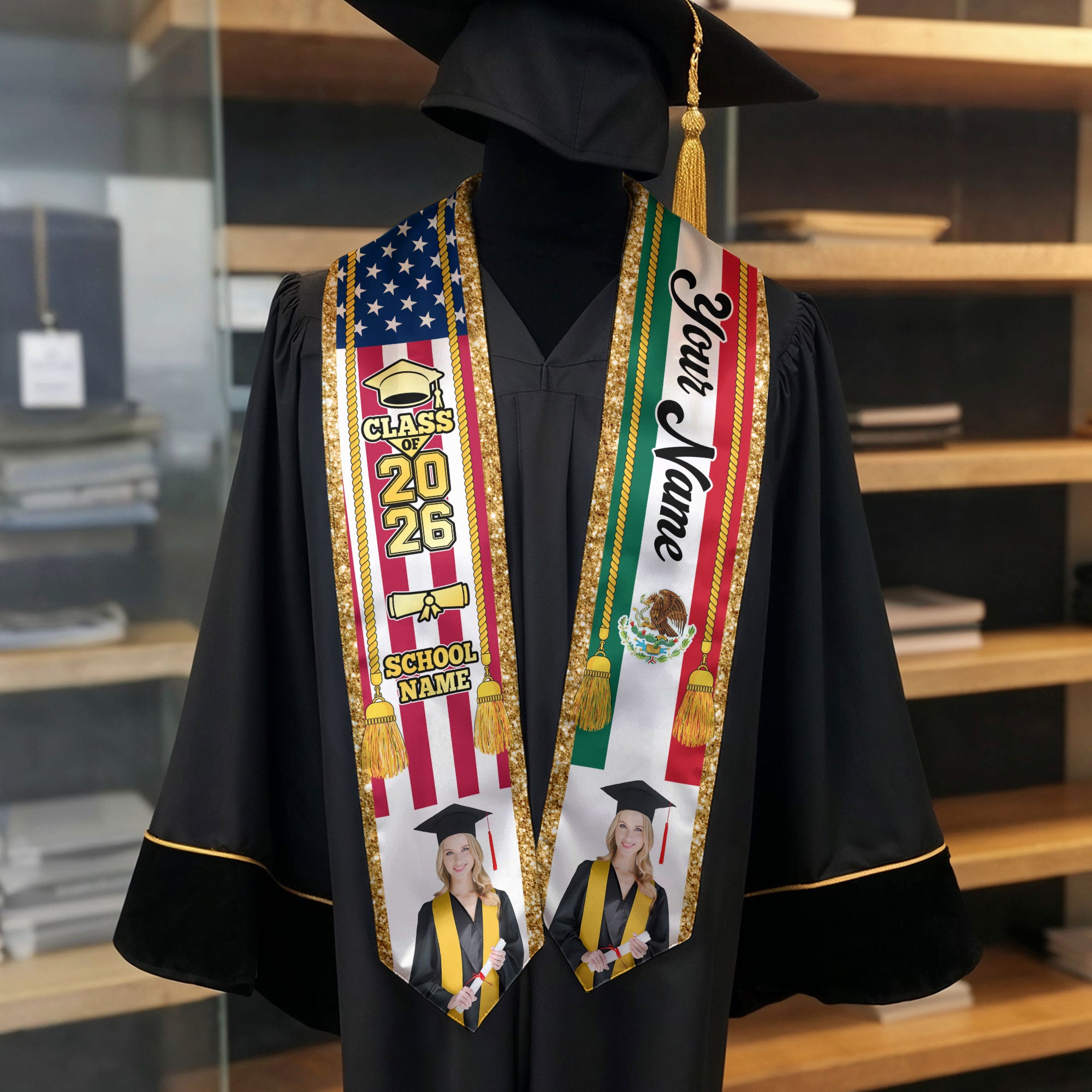 Personalized Mexican Sash 2026 for Graduation, Custom Photo Mexico Stole for Graduate