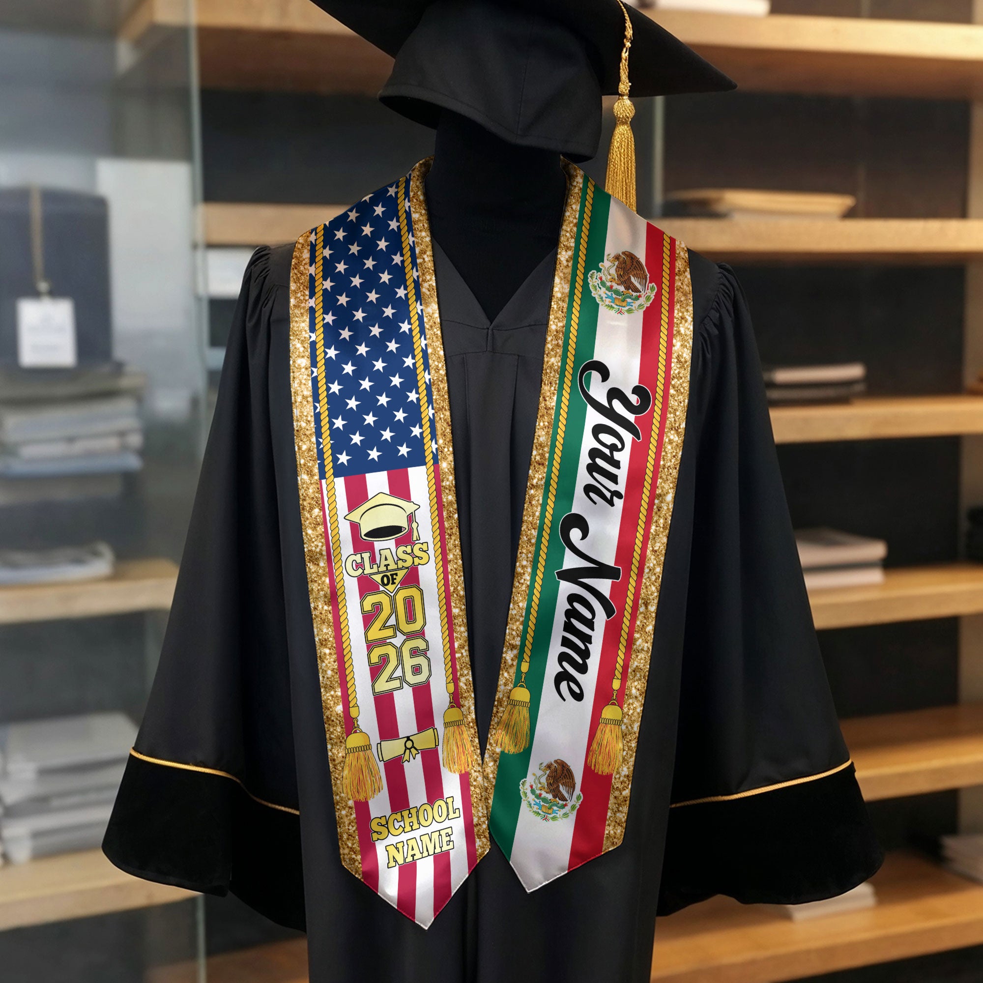 Custom Mexico Graduation Stole 2026, Personalized Mexican Sash for Graduate
