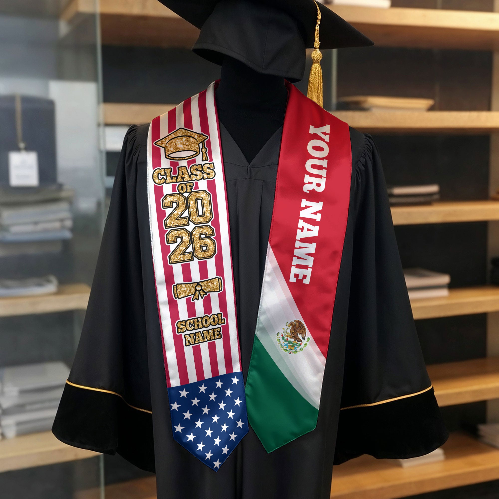 Custom Personalized Mexico Sash 2026, Mexican Graduate Stole for Graduation