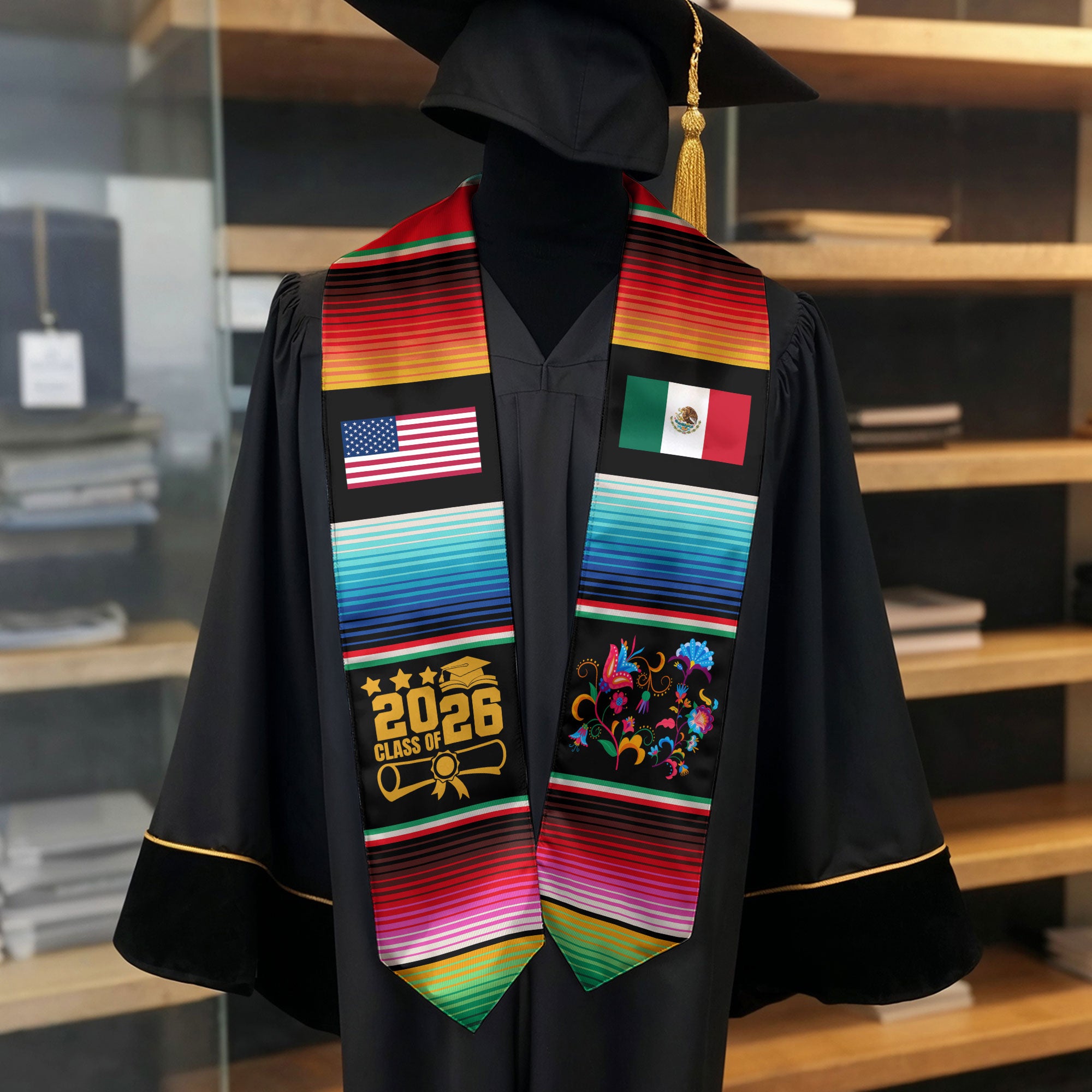 Graduation Sash Mexico 2026, Mexican Stole for Proud Graduate