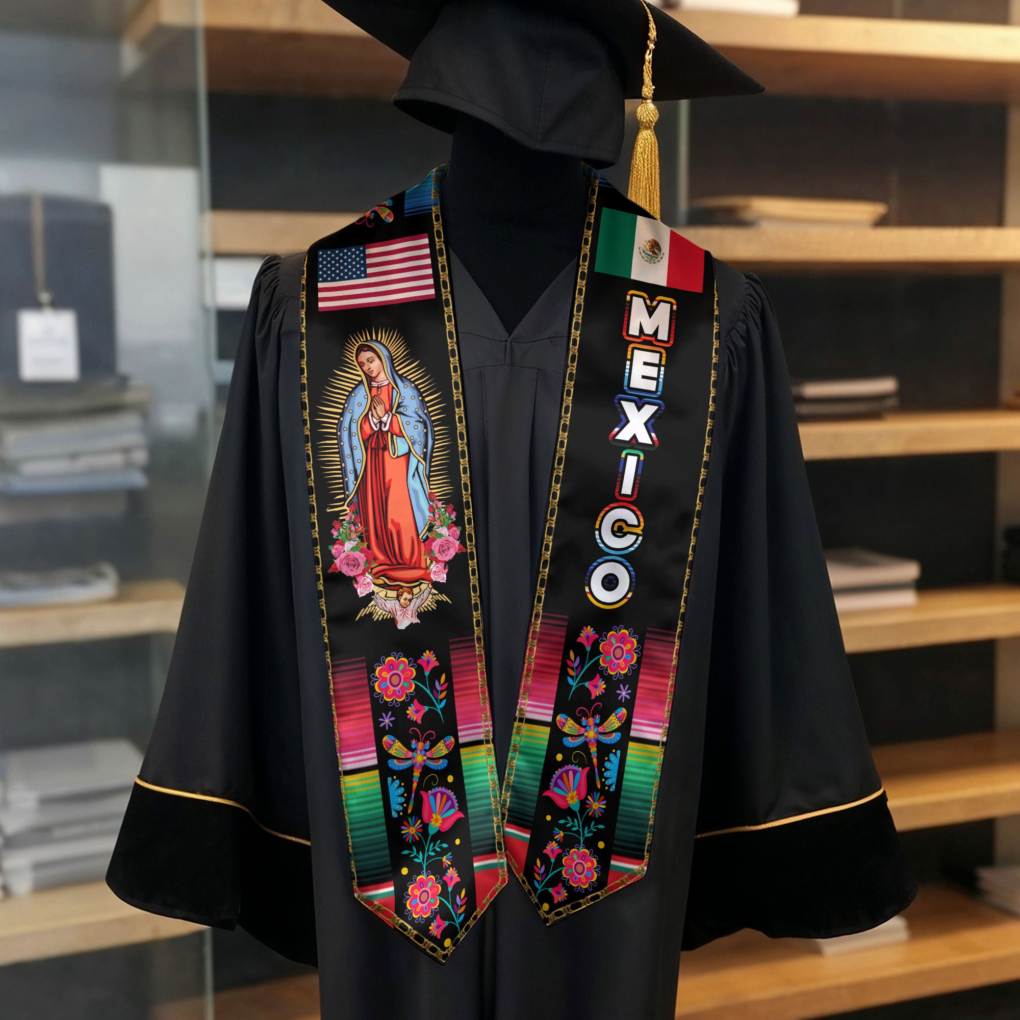 Mexico Flag Stole 2026, Mexican Graduation Sash for Ceremony, Class of 2026 Senior