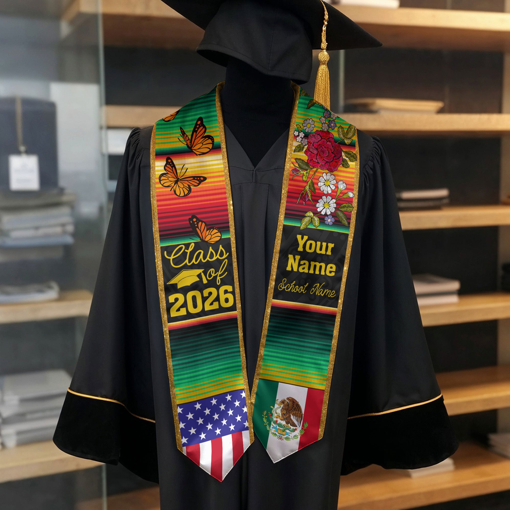 Mexico Graduation Sash 2026, Custom Mexican Stole Personalized for Graduate
