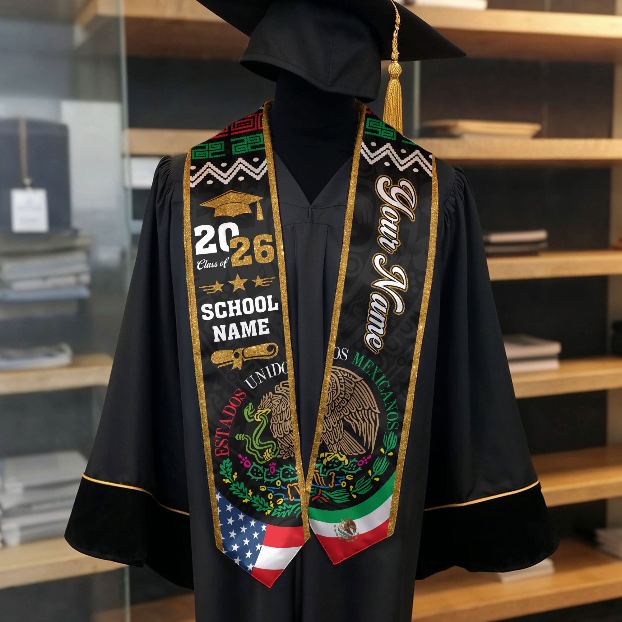 Personalized Mexico Sash 2026 for Graduate, Custom Mexican Graduation Stole